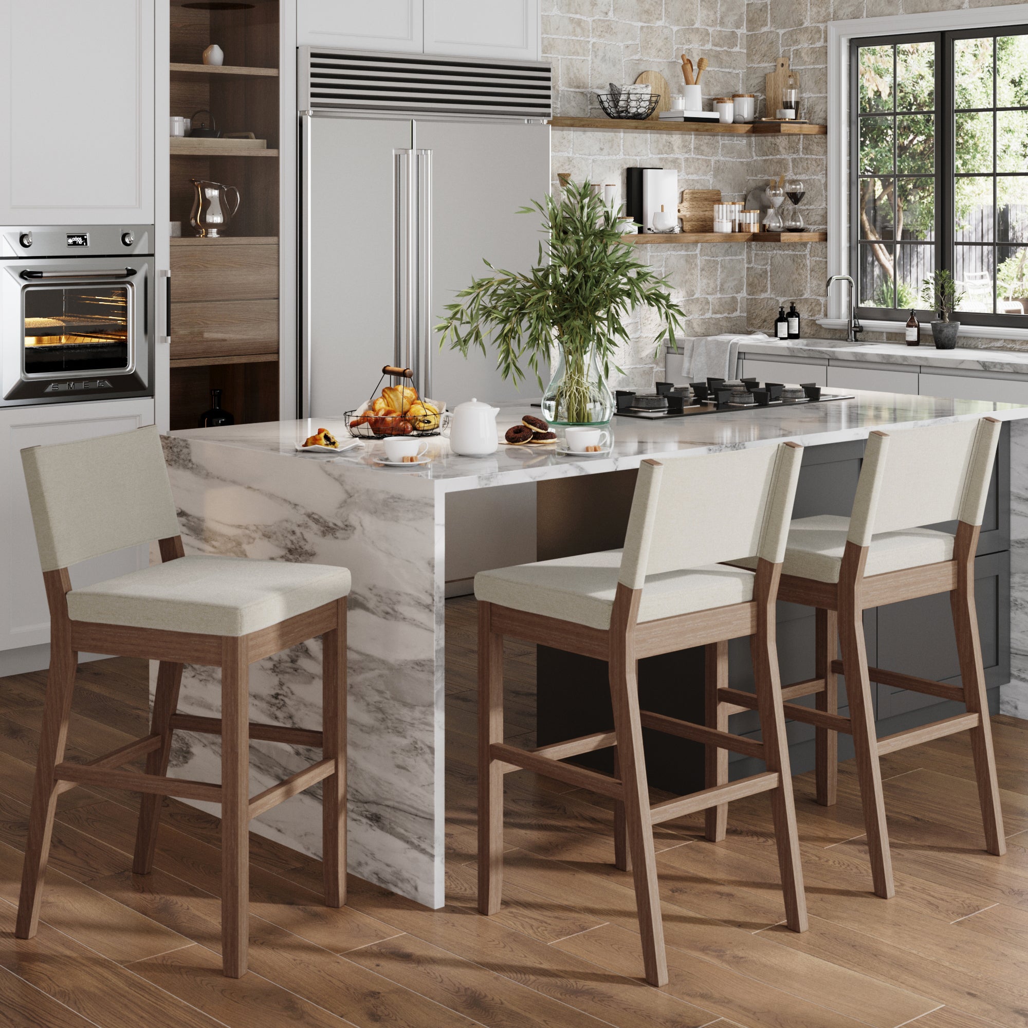 Wood Upholstered Bar Stools Light Brown (Set of 3) - Nathan James