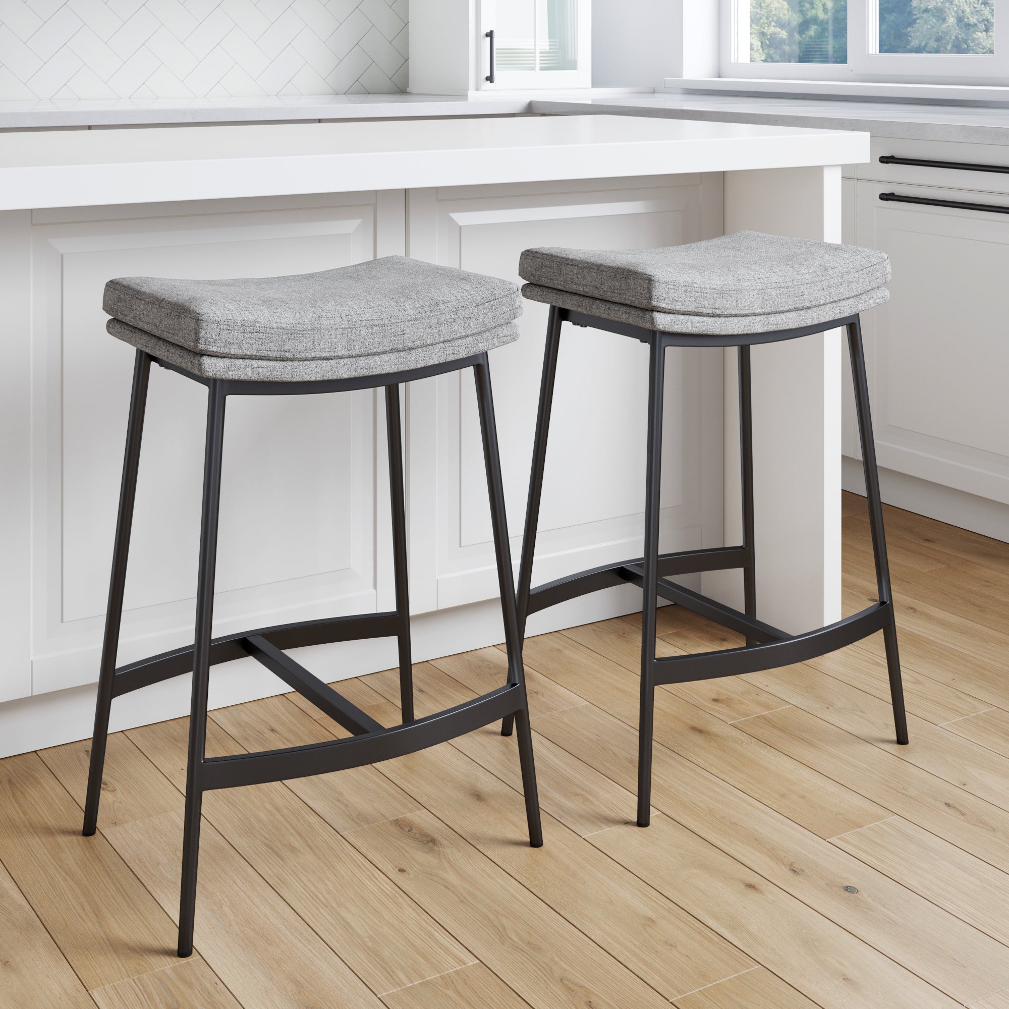 Upholstered Counter Height Saddle Bar Stools Gray (Set of 2) - Nathan James
