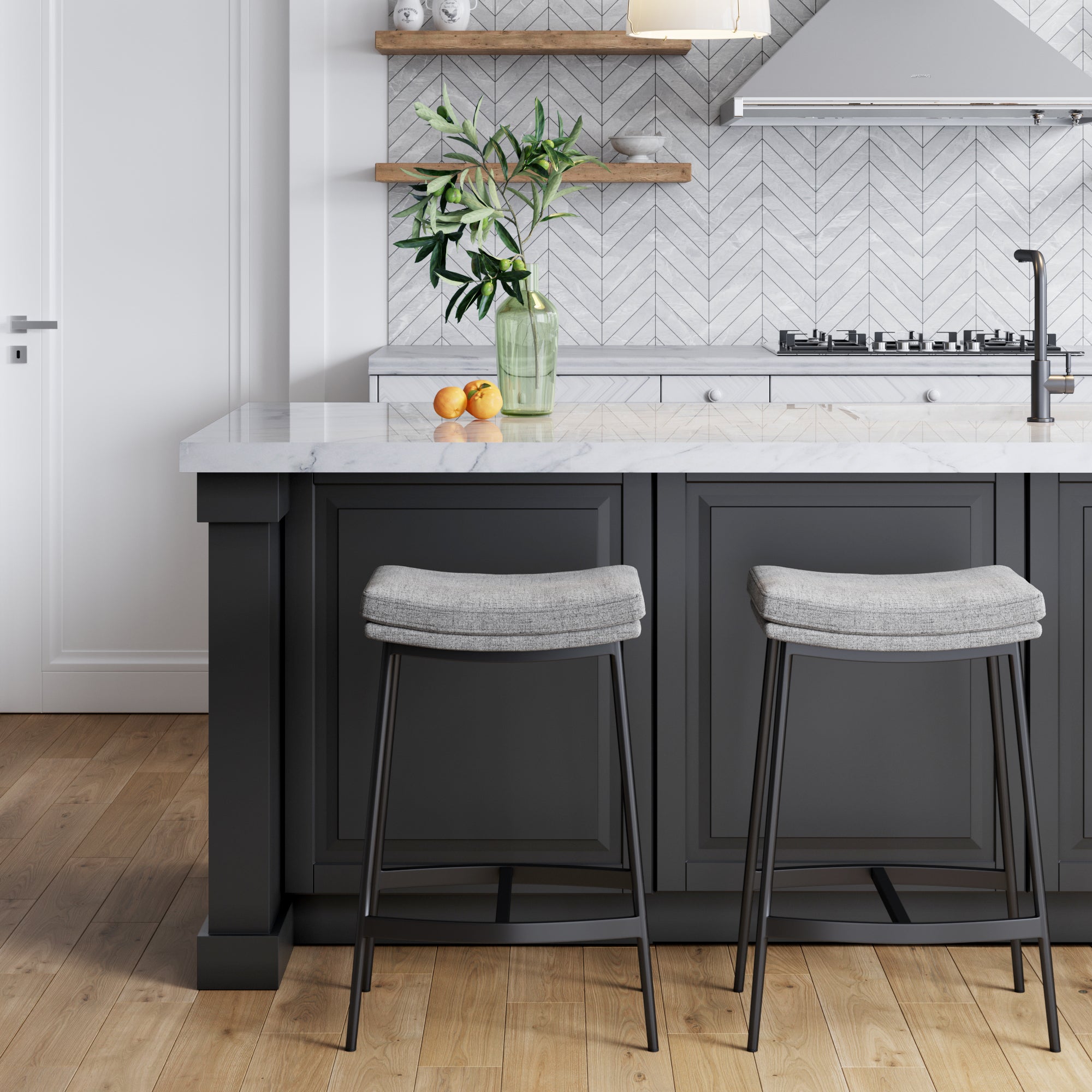 Upholstered Counter Height Saddle Bar Stools Gray (Set of 2) - Nathan James