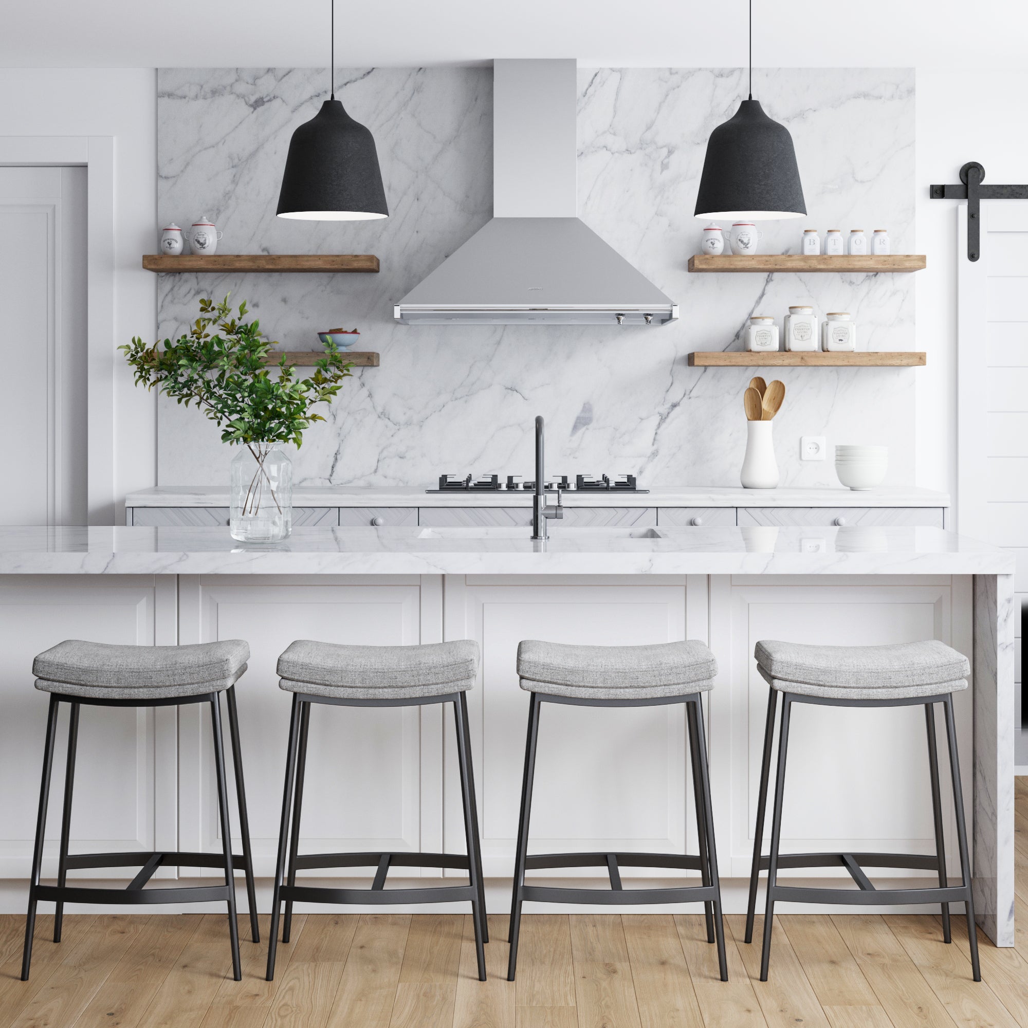 Upholstered Counter Height Saddle Bar Stools Gray (Set of 4) - Nathan James