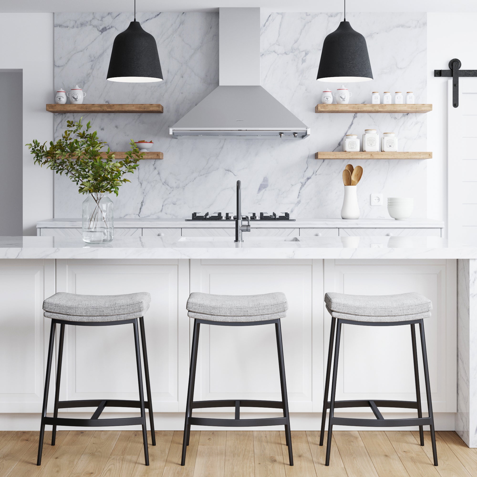 Upholstered Counter Height Saddle Bar Stool Gray - Nathan James