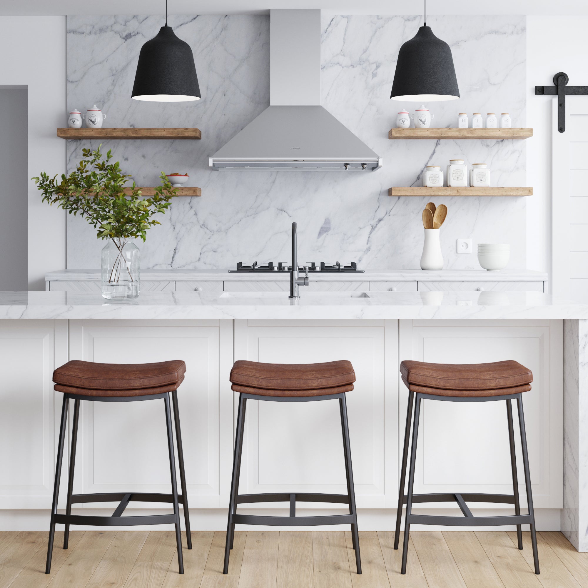 Faux Leather Counter Height Saddle Bar Stool - Nathan James