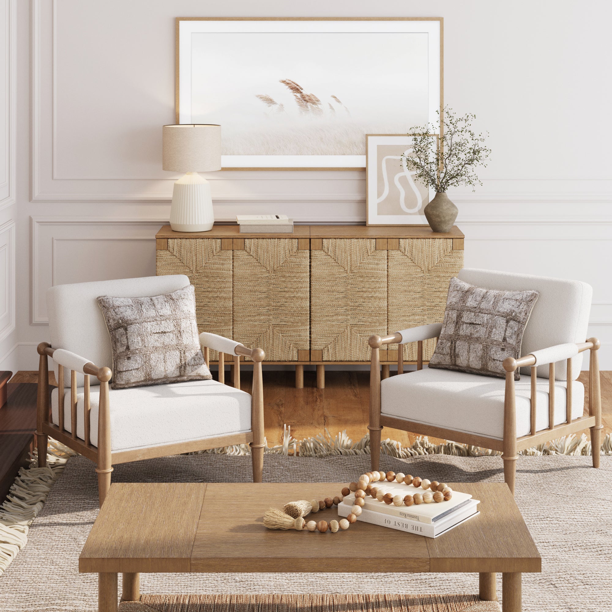 Bohemian Boucle Accent Chair with Arm Cream Boucle - Nathan James