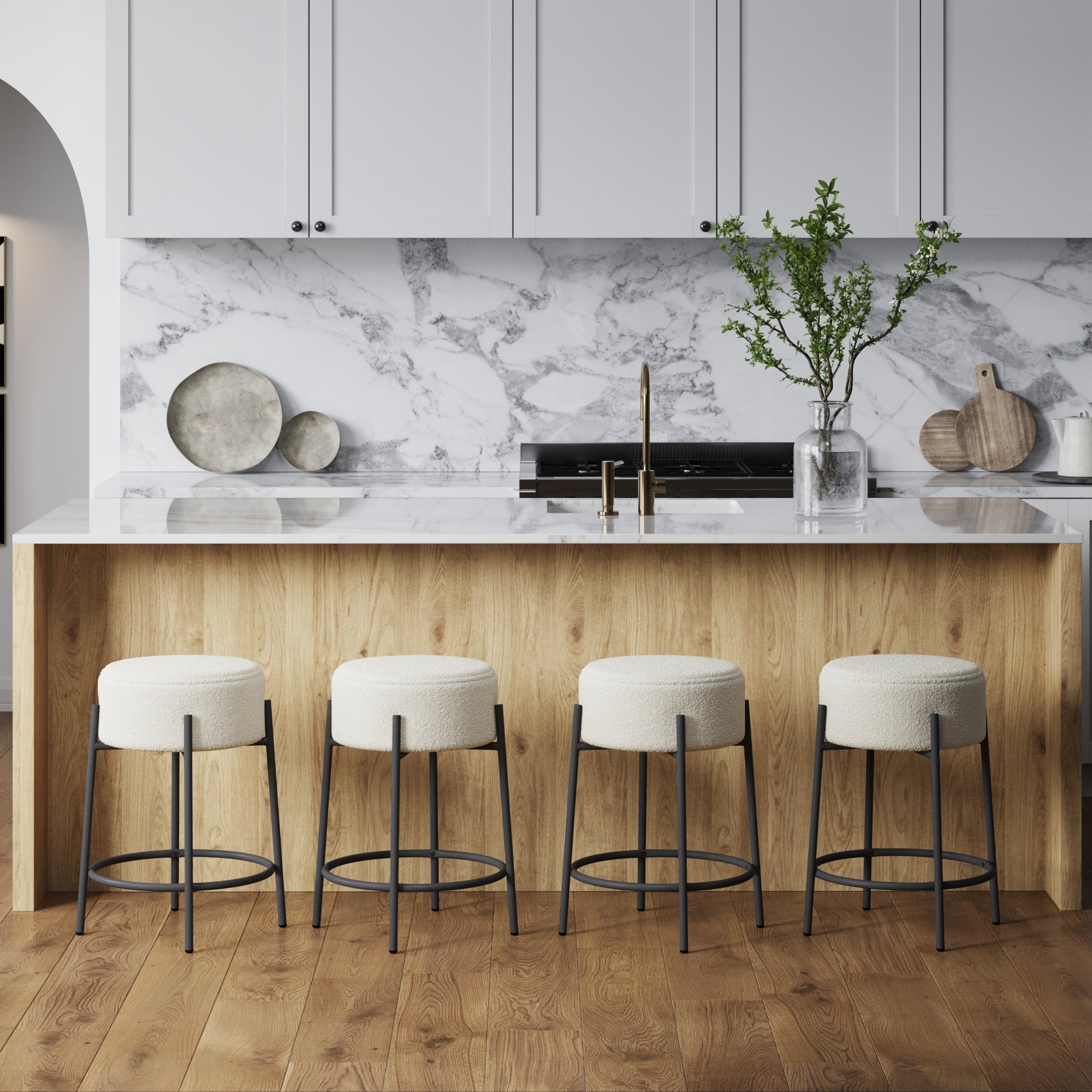 Round Boucle Backless Counter Height Bar Stools (Set of 4) - Nathan James