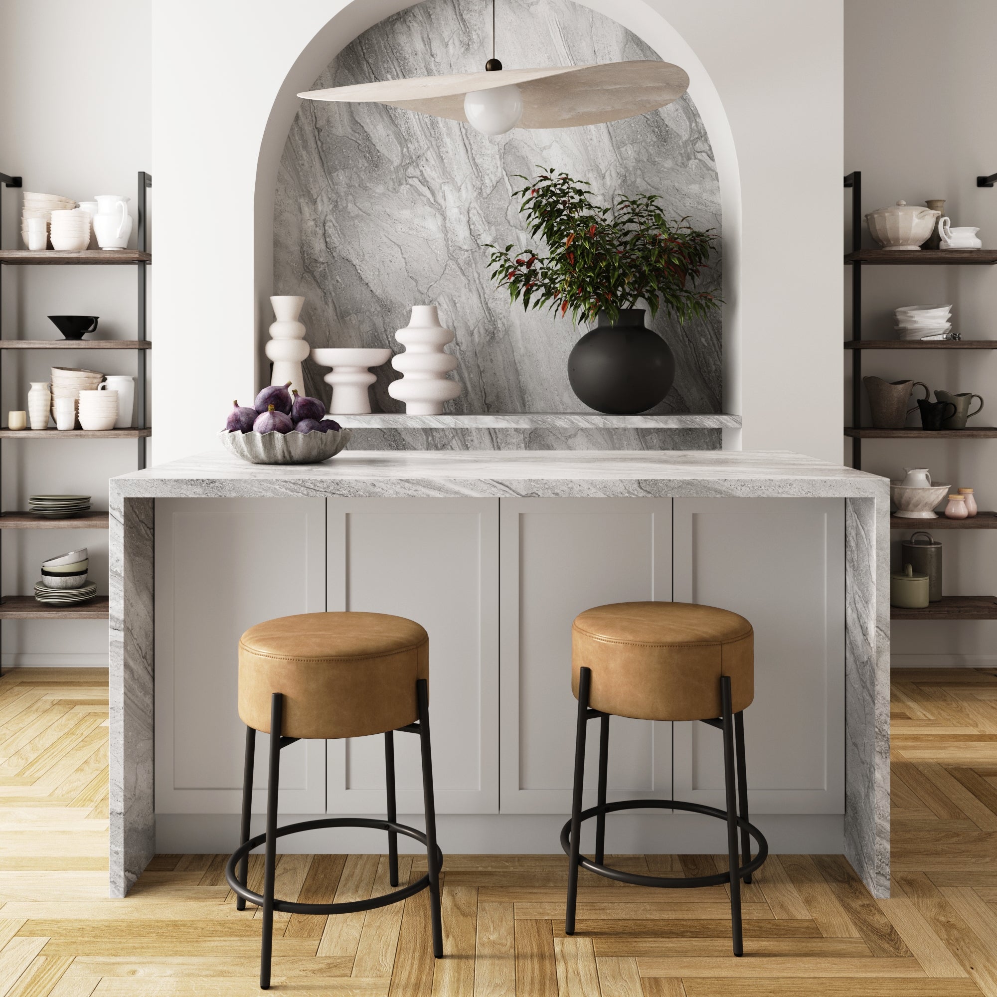 Round Faux Leather Backless Counter Height Bar Stools Brown (Set of 2) - Nathan James