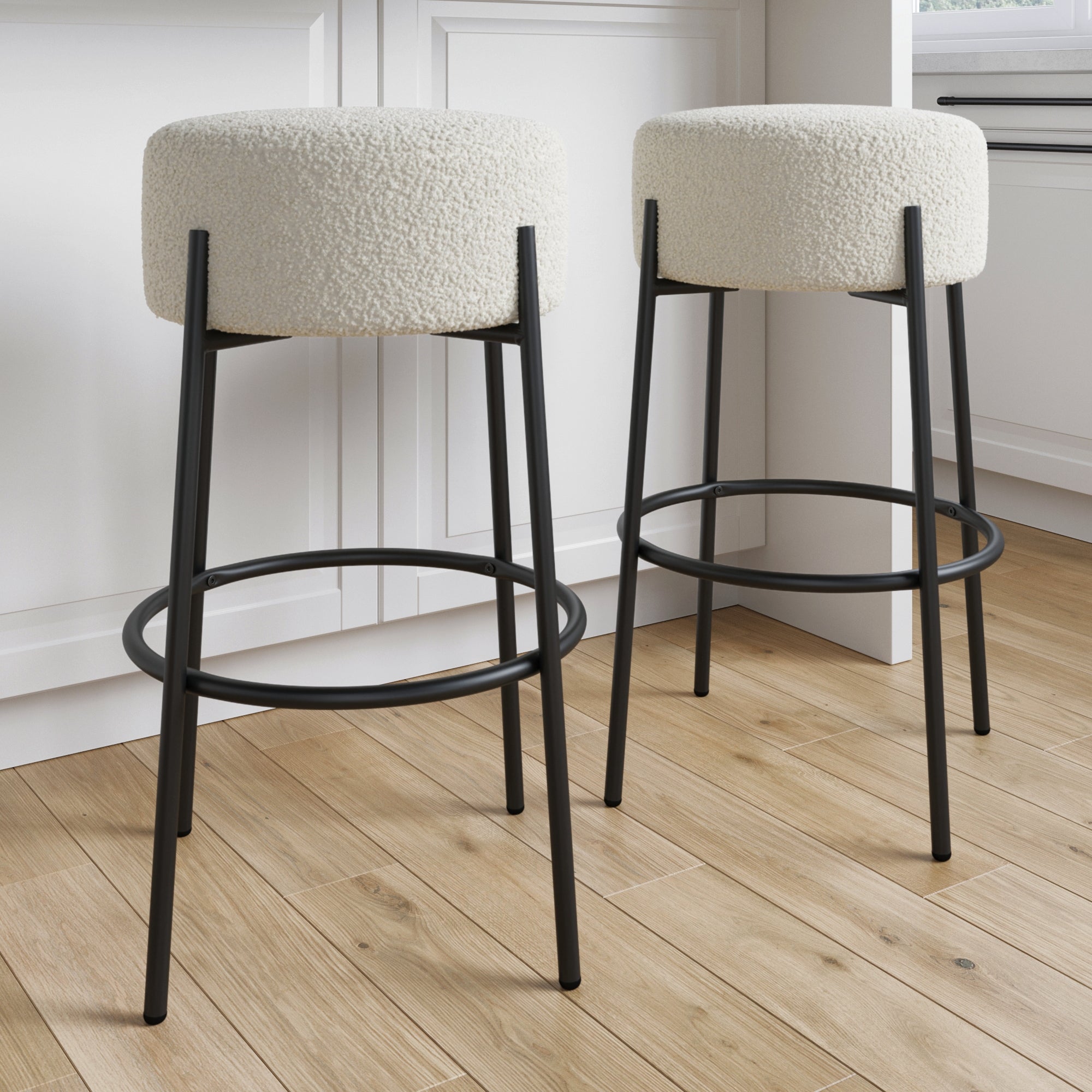 Round Boucle Backless Bar Stools (Set of 2) - Nathan James