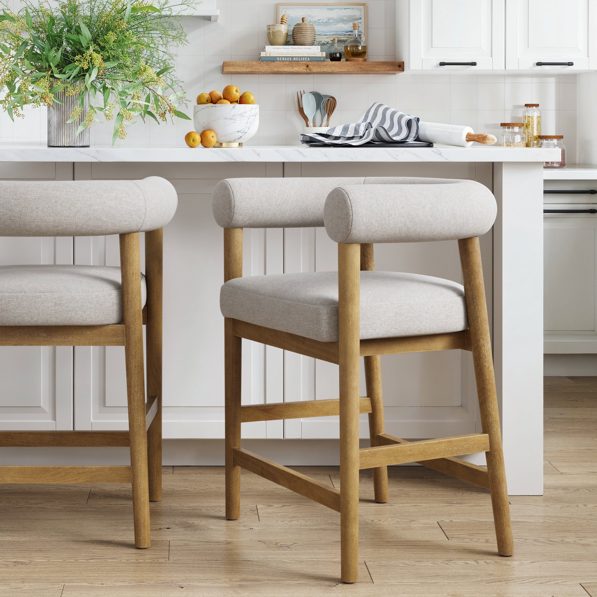 Modern Barrel Bar Stool with Curved Back Flax/Light Brown - Nathan James