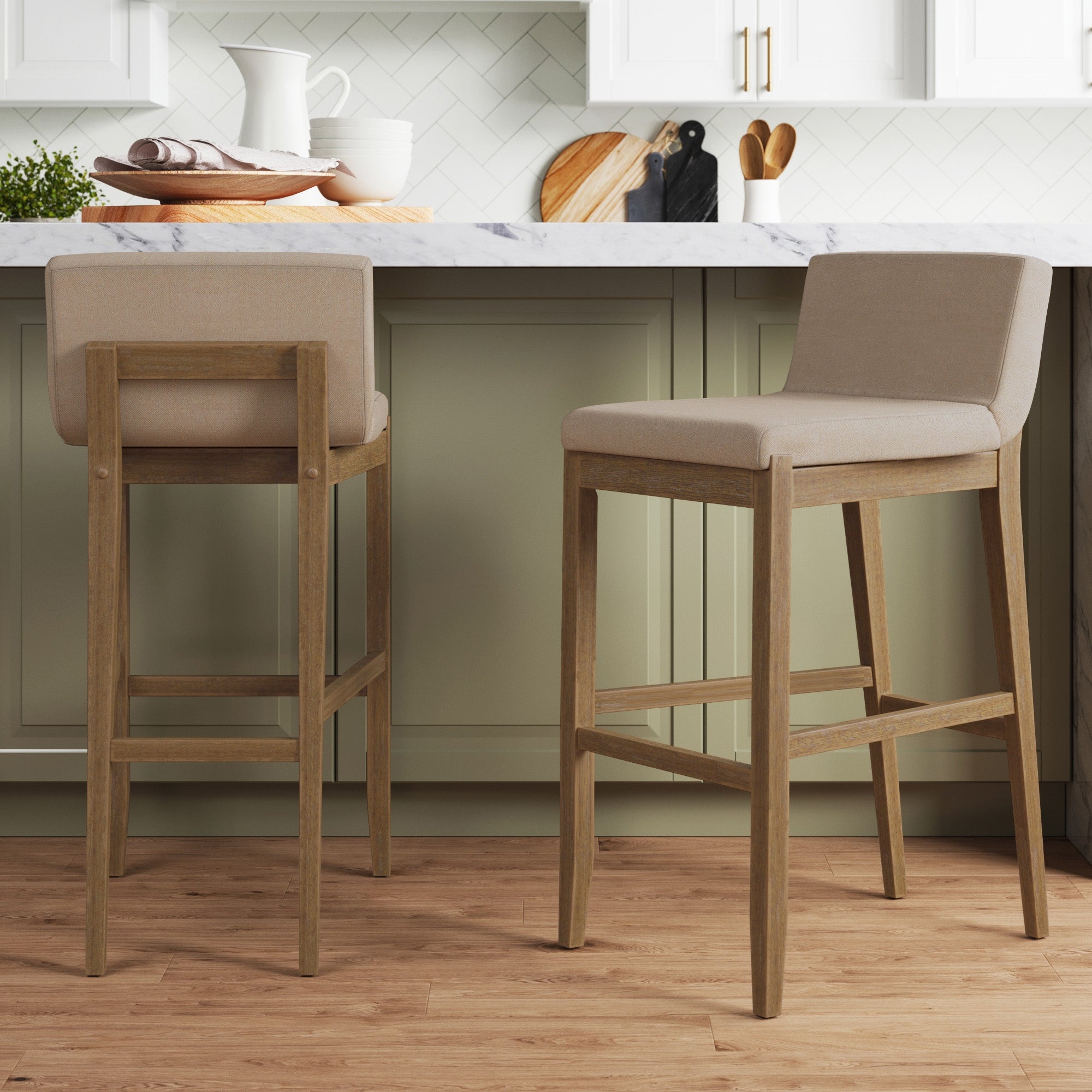 Exposed Wood Back Bar Stools Brown (Set of 2) - Nathan James