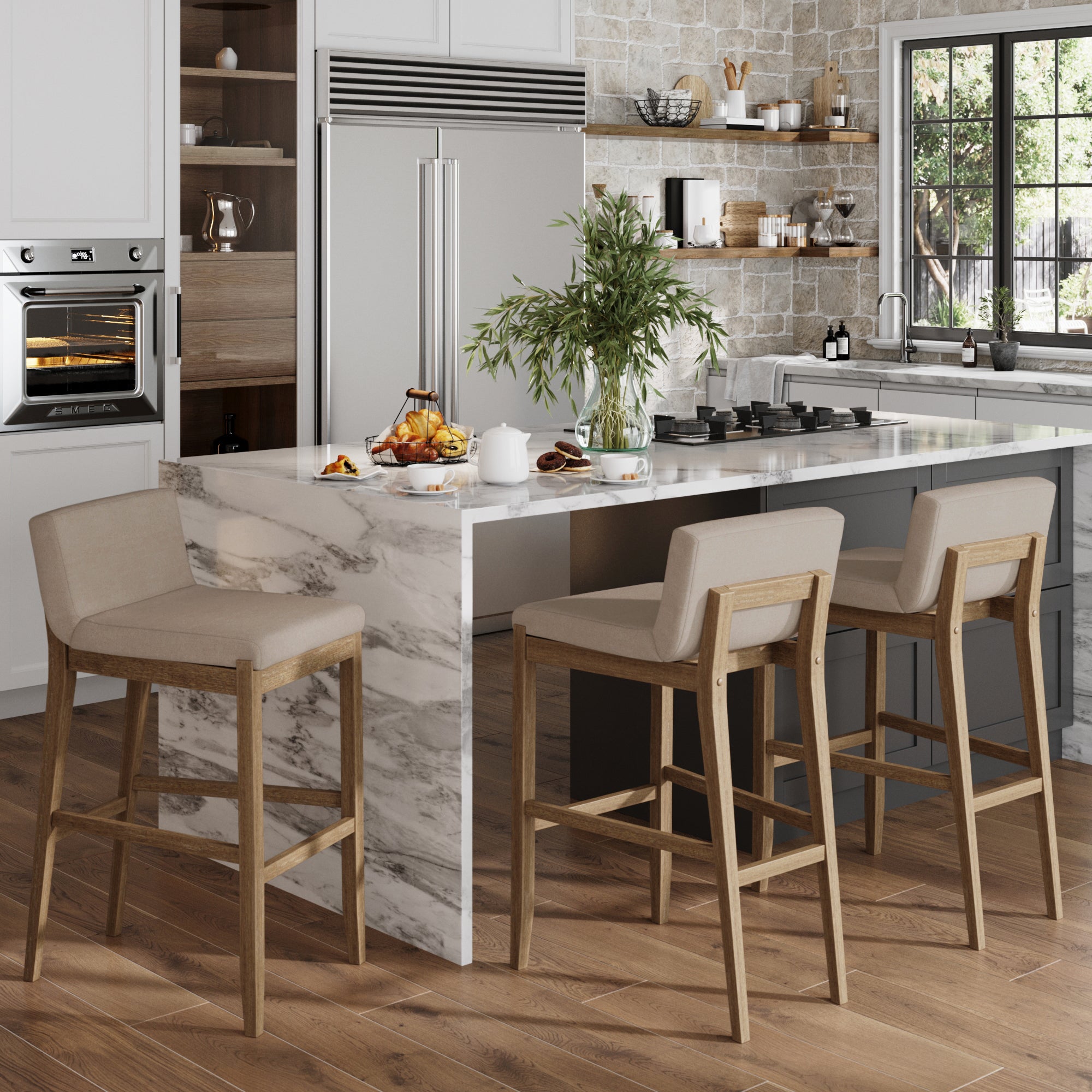 Exposed Wood Back Bar Stools Brown (Set of 3) - Nathan James