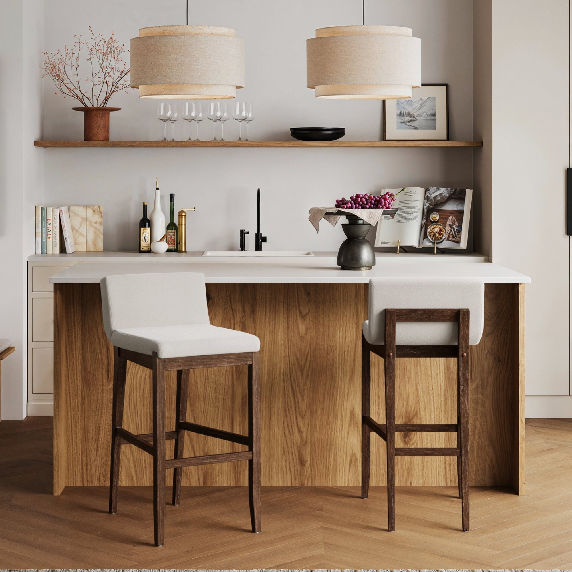 Exposed Wood Back Bar Stools Dark Brown (Set of 2) - Nathan James