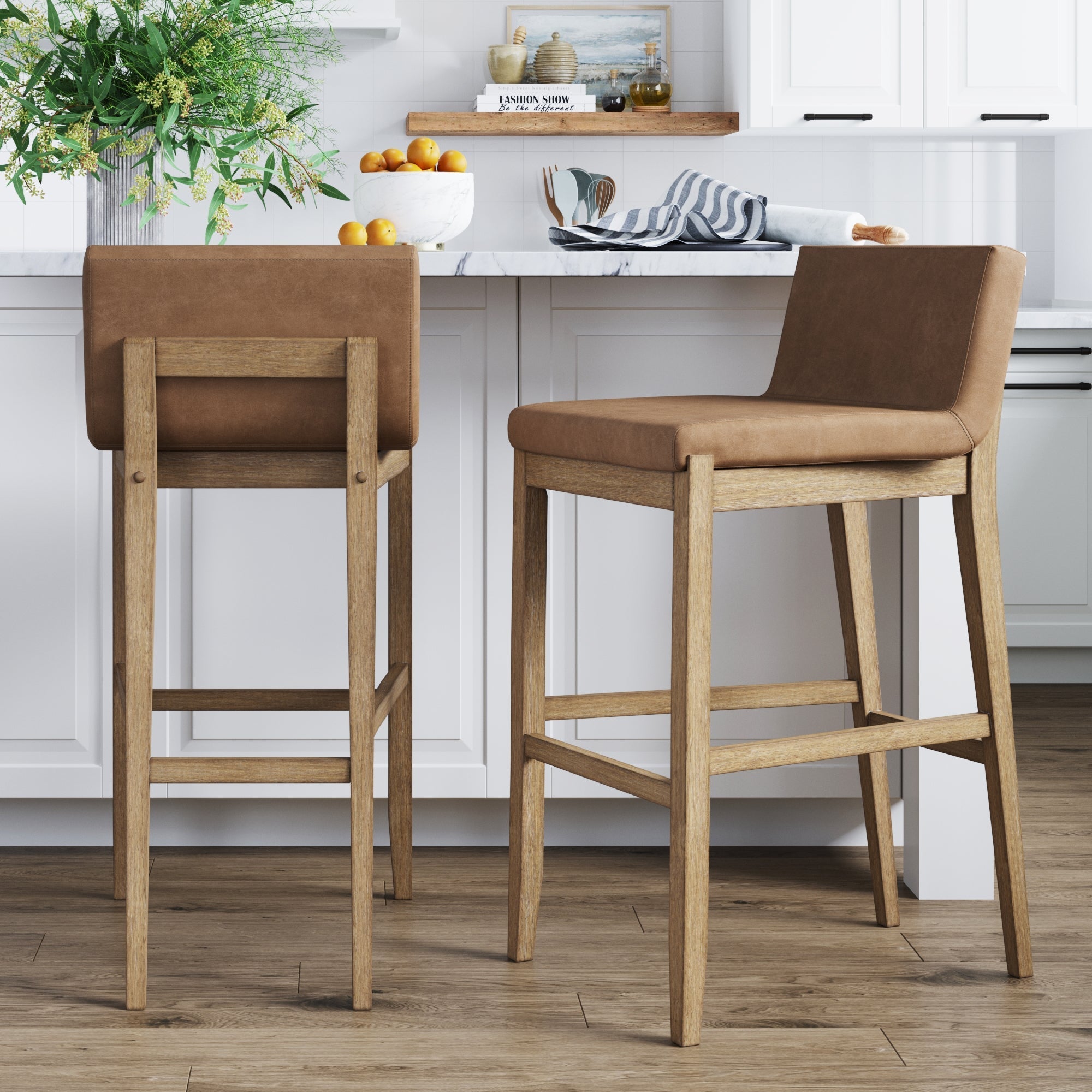 Exposed Wood Back Bar Stools Light Brown (Set of 2) - Nathan James