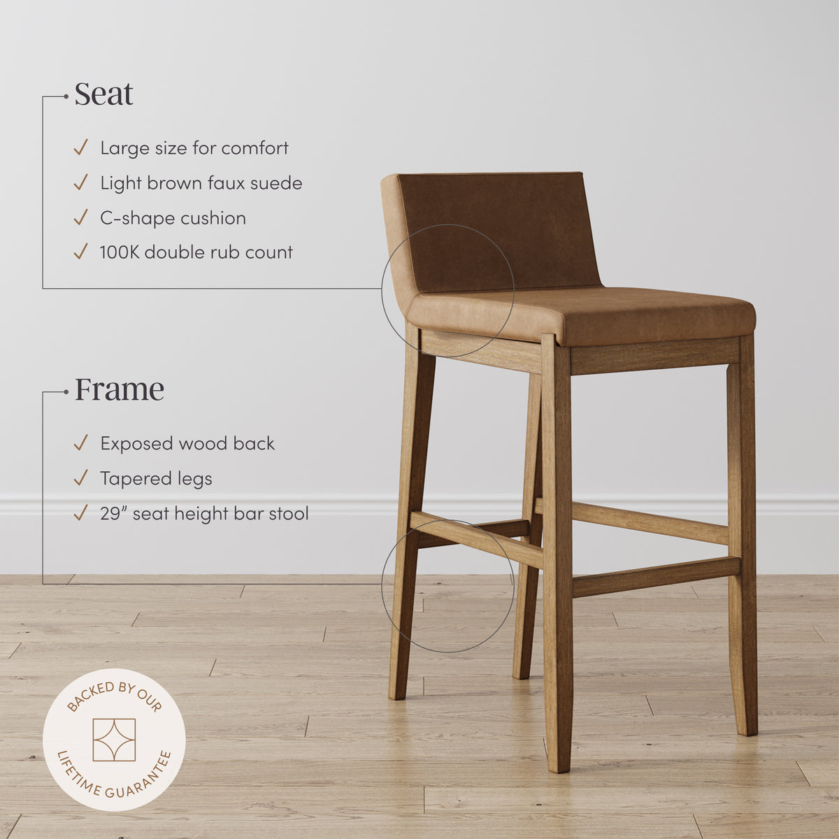 Exposed Wood Back Bar Stools Light Brown (Set of 3) - Nathan James