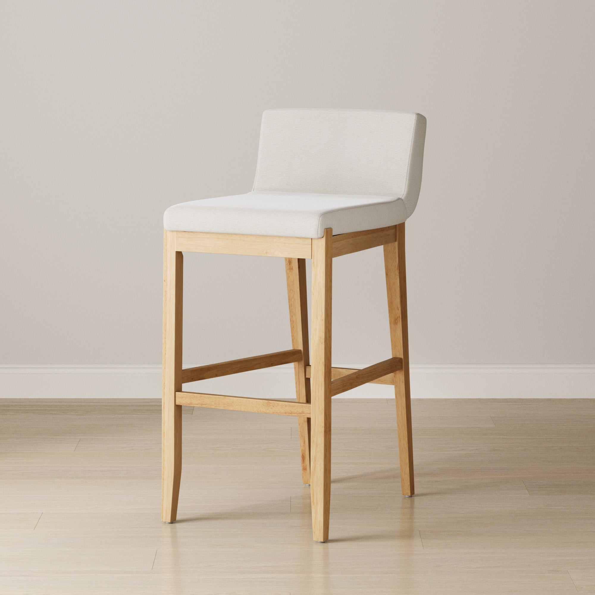 Exposed Wood Back Bar Stool Warm Pine Boucle - Nathan James