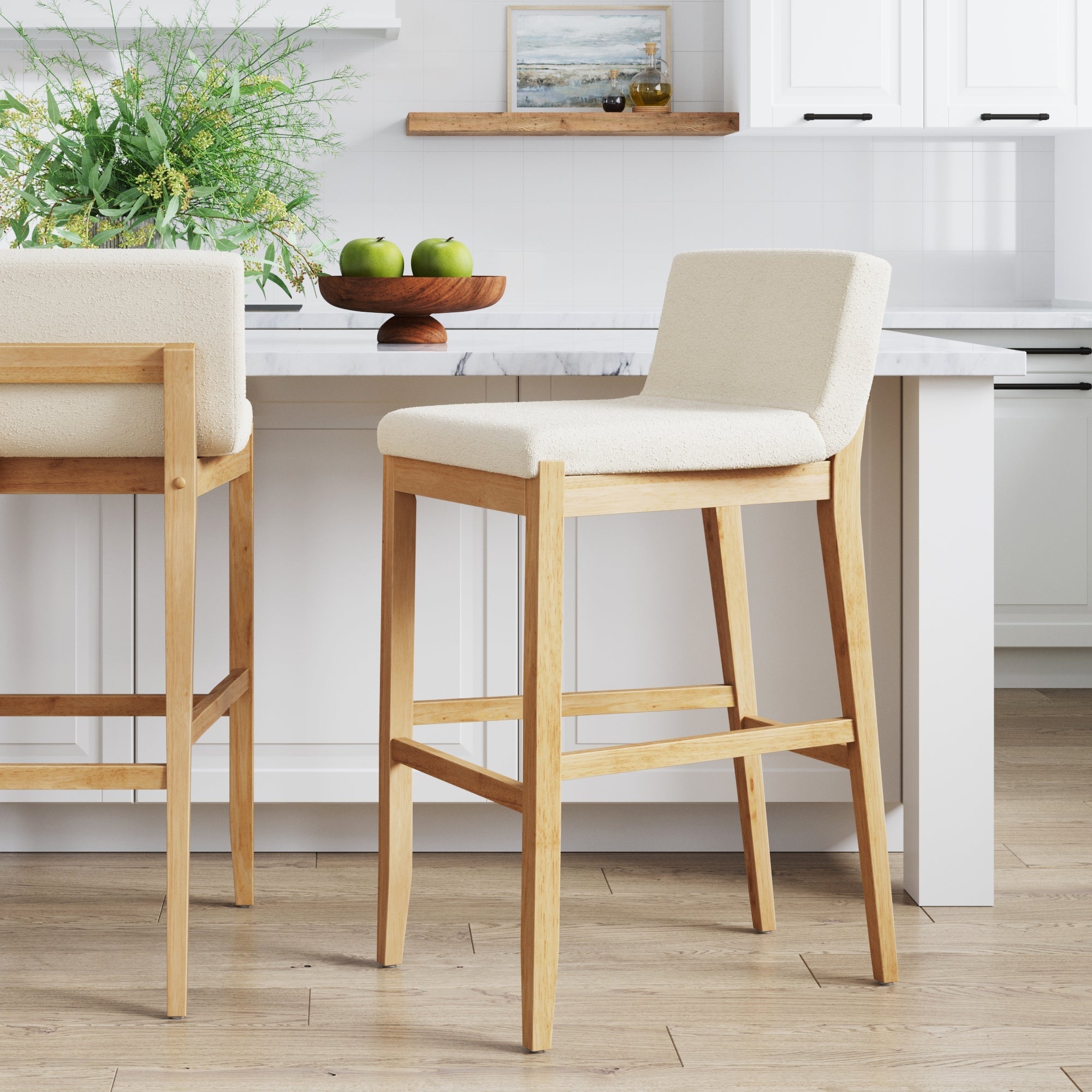 Exposed Wood Back Bar Stool Warm Pine Boucle - Nathan James