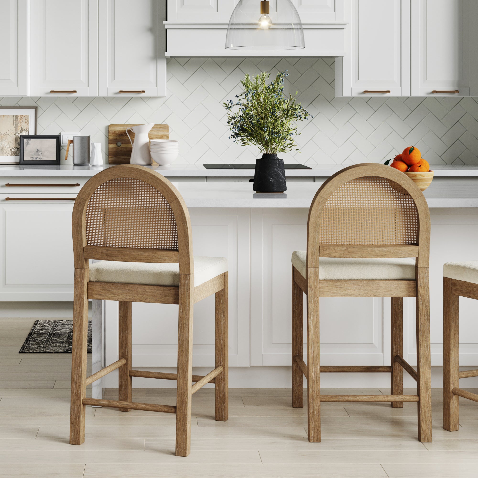Boucle & Rattan Counter Height Bar Stools Light Brown (Set of 2) - Nathan James