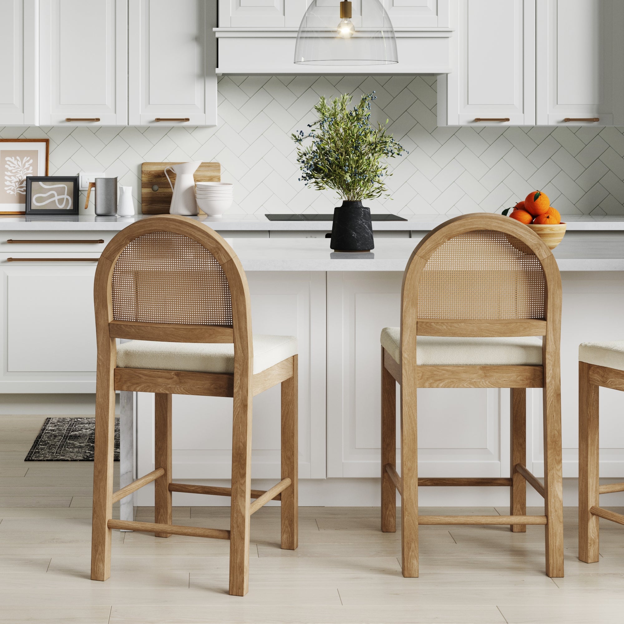 Boucle & Rattan Counter Height Bar Stool Light Brown - Nathan James