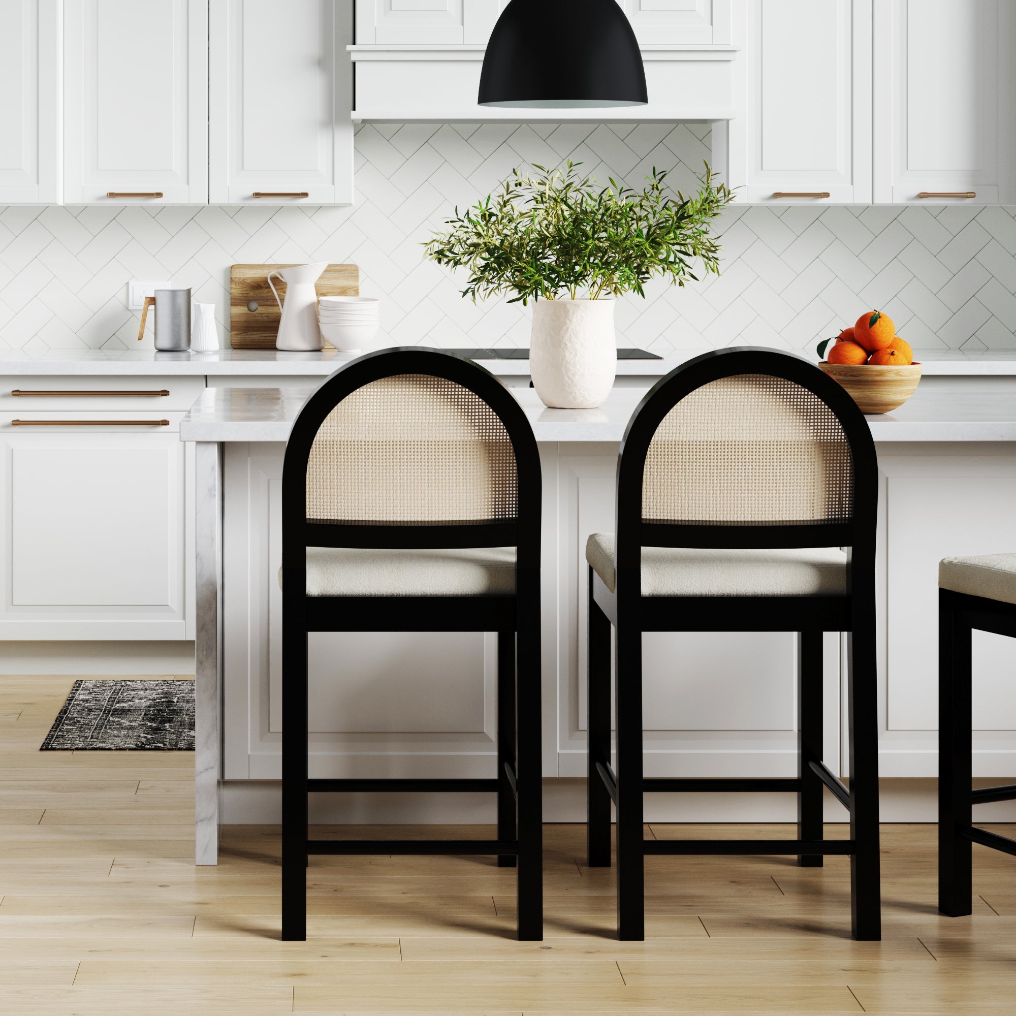 Boucle & Rattan Counter Height Bar Stool Black - Nathan James