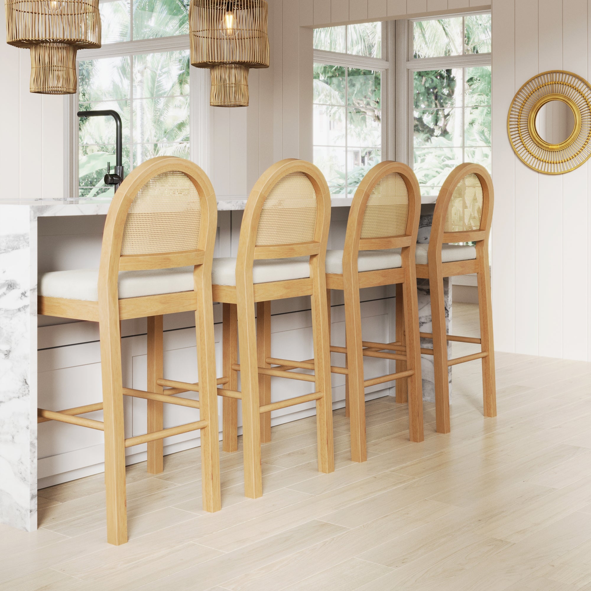 Boucle & Rattan Bar Stools Warm Pine (Set of 4) - Nathan James