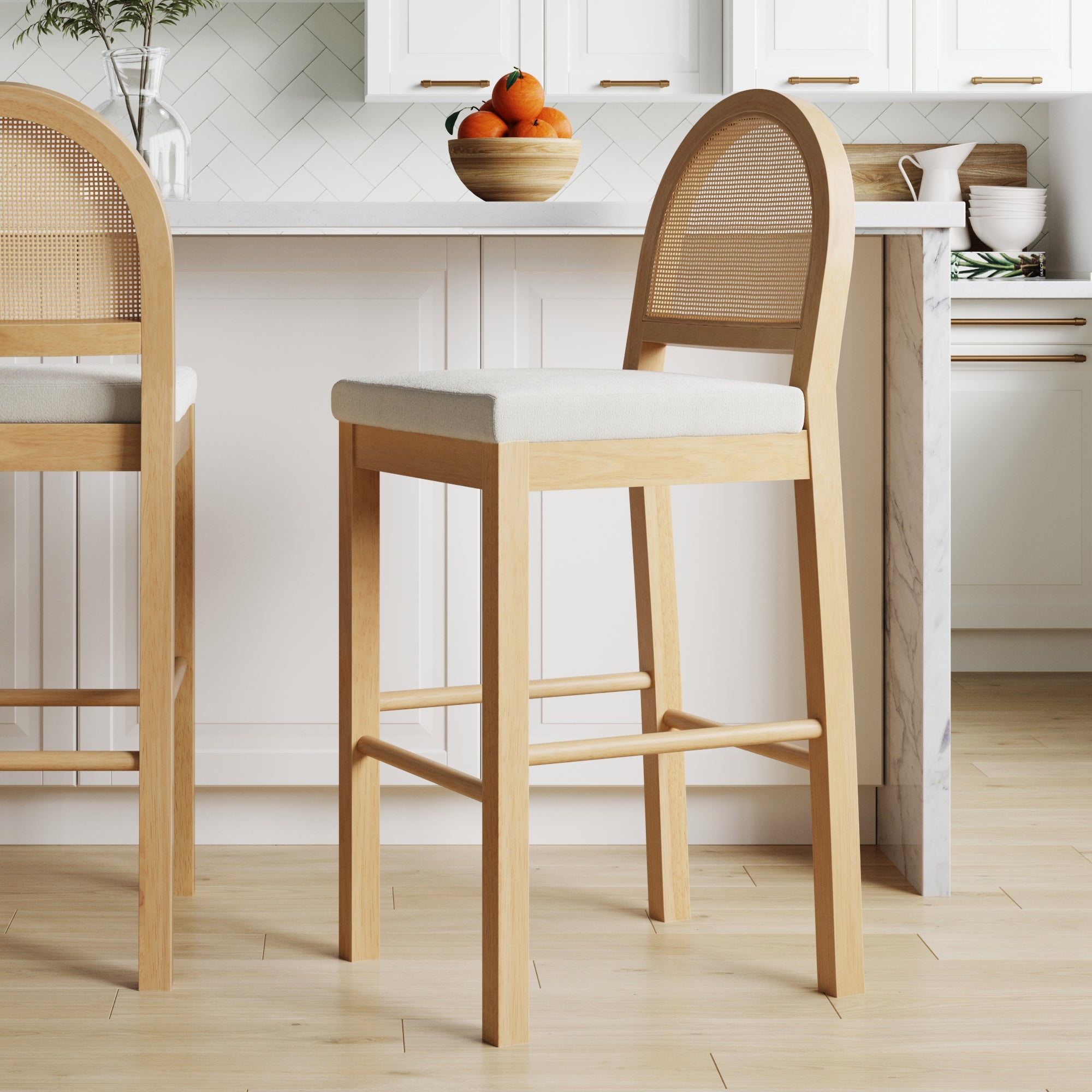 Boucle & Rattan Bar Stool Warm Pine - Nathan James