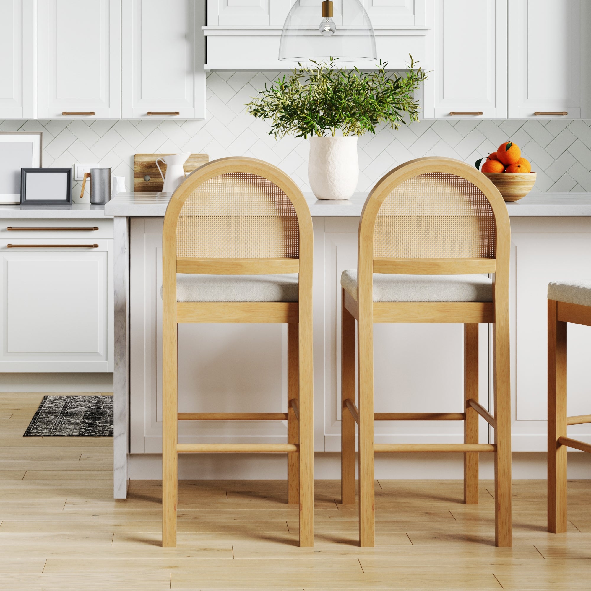 Boucle & Rattan Bar Stool Warm Pine - Nathan James