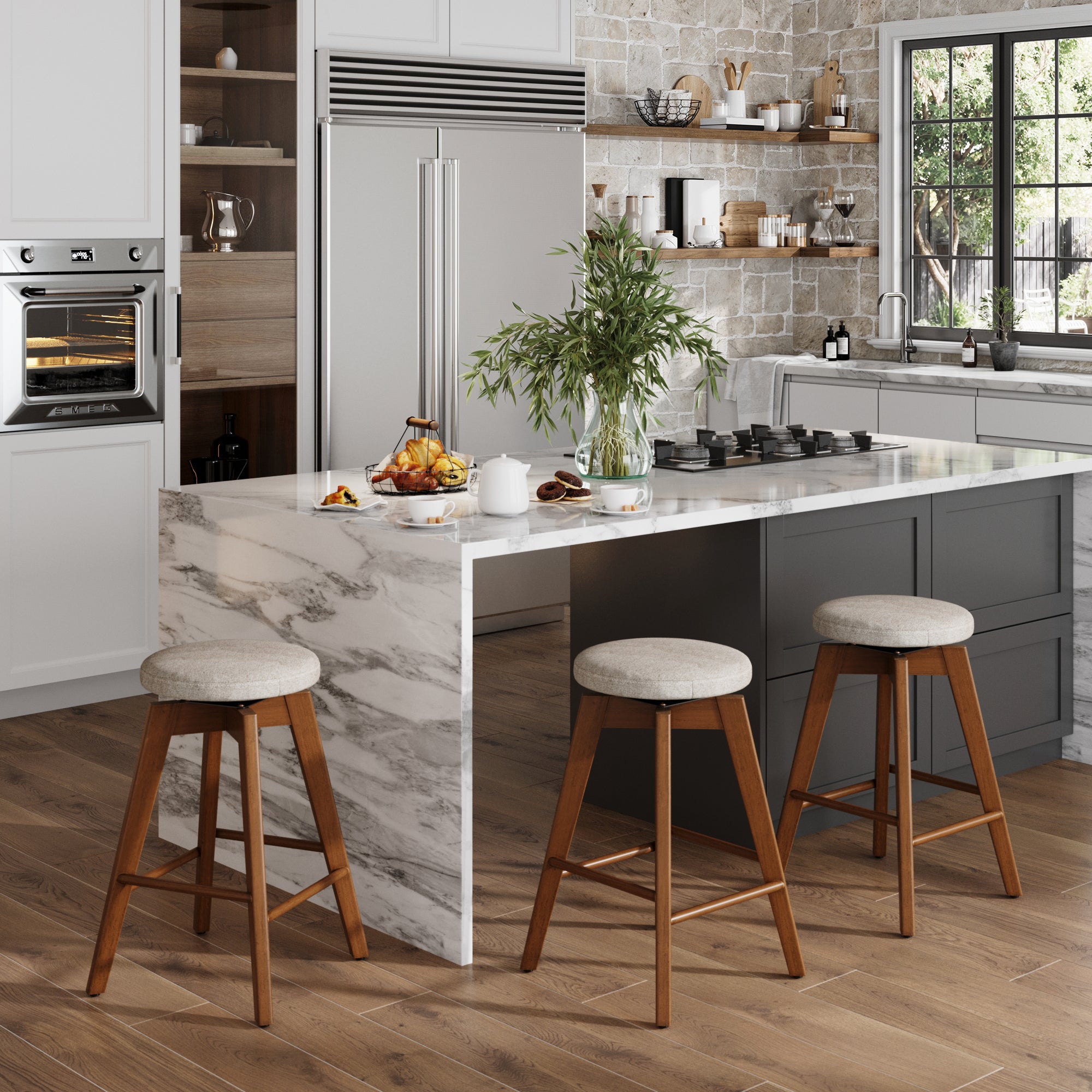 Wood Swivel Counter Height Bar Stools Brown (Set of 3) - Nathan James