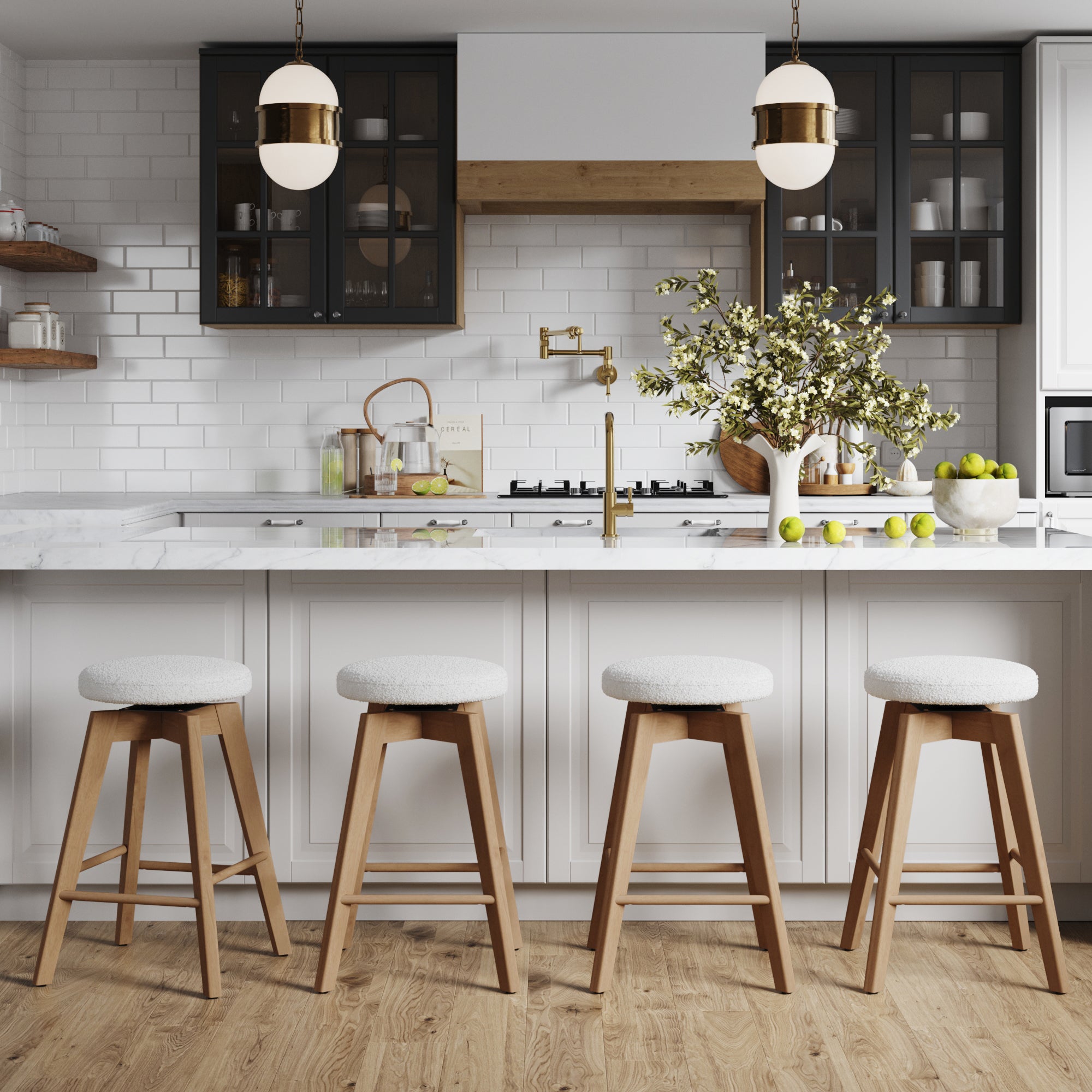 Wood Boucle Counter Height Swivel Counter Stool White Oak (Set of 4) - Nathan James