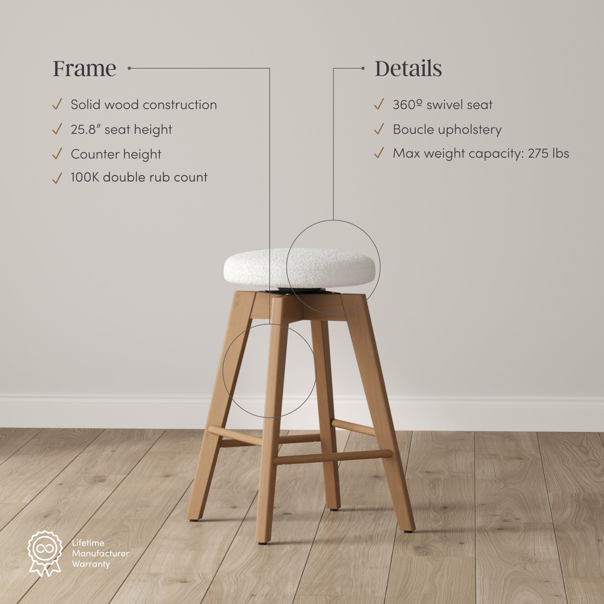 Wood Boucle Counter Height Swivel Counter Stool White Oak (Set of 4) - Nathan James