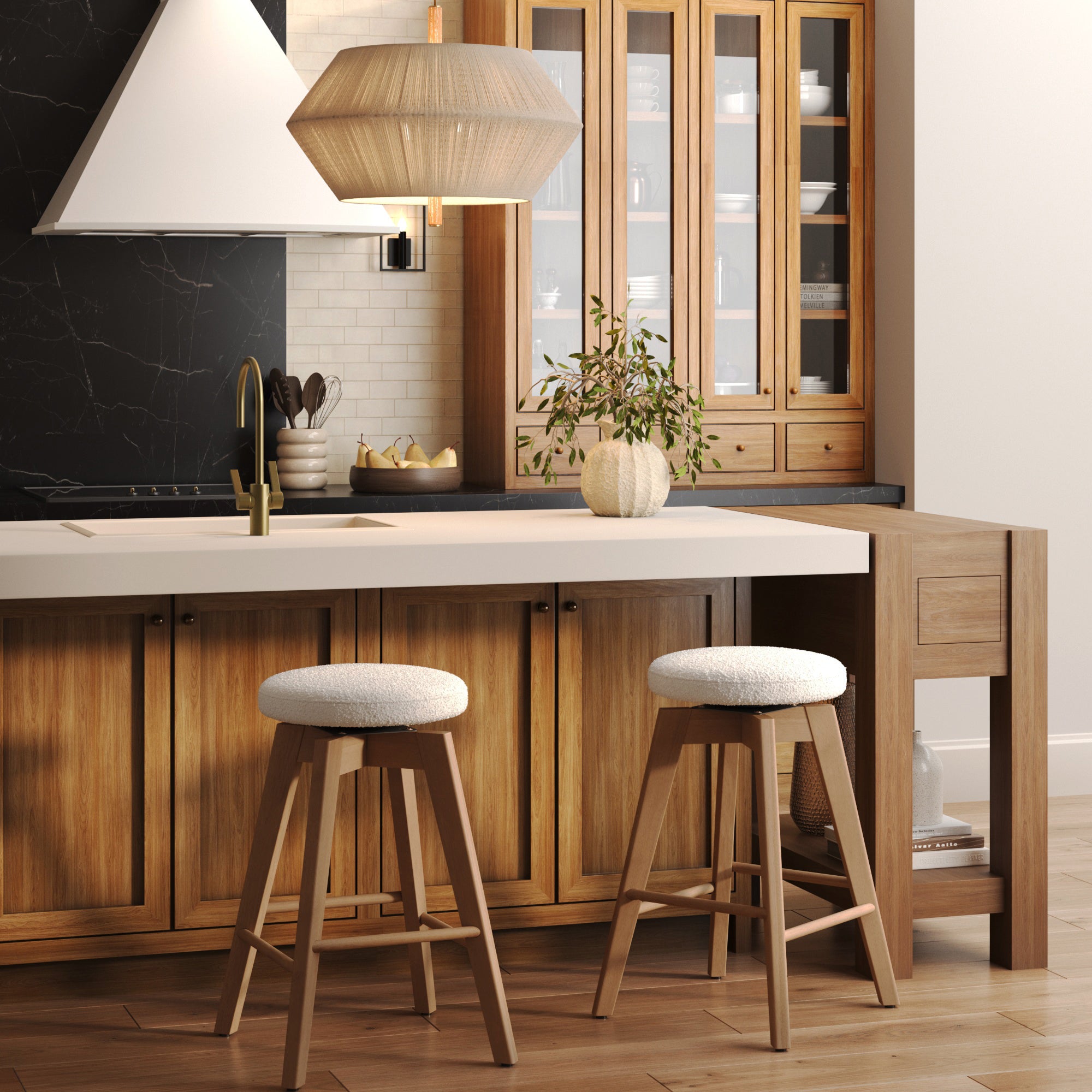 Wood Boucle Counter Height Swivel Counter Stool White Oak - Nathan James