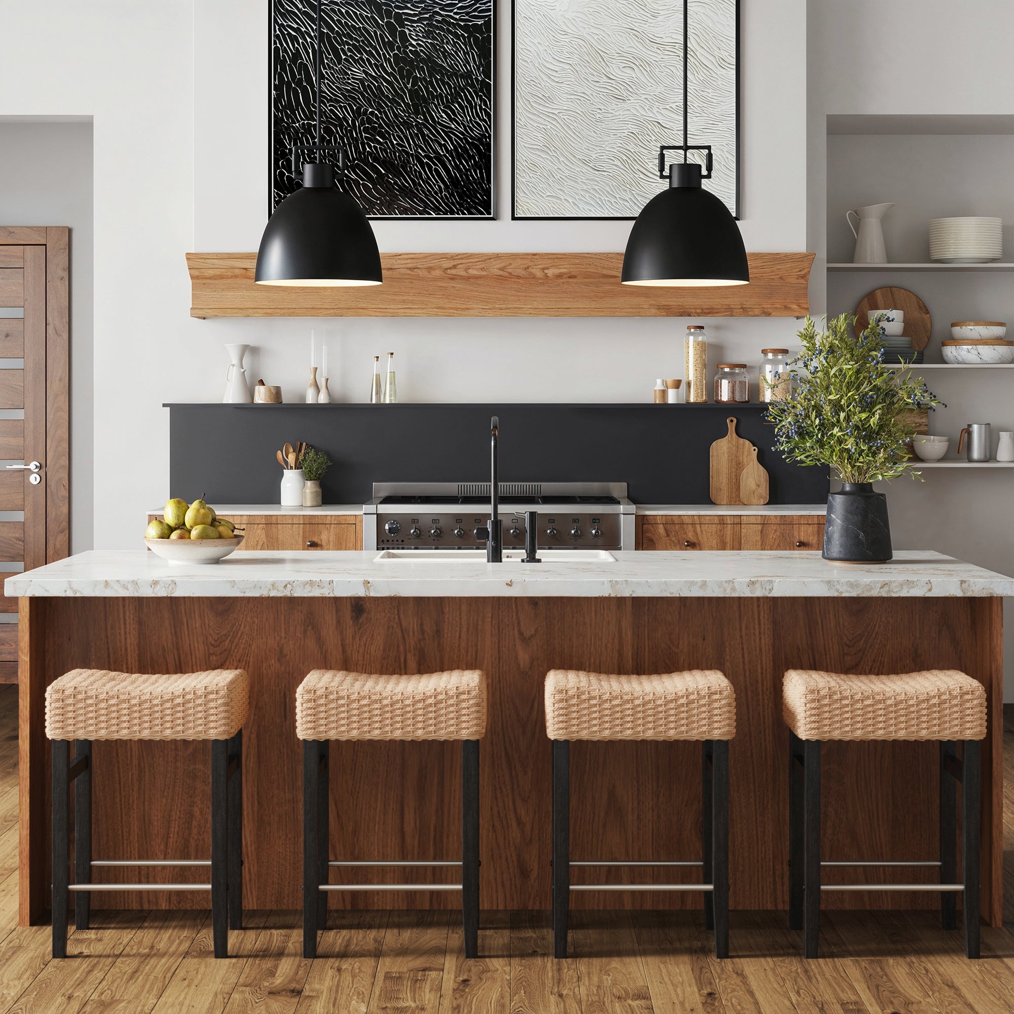 Seagrass Counter Height Bar Stools Black (Set of 4) - Nathan James