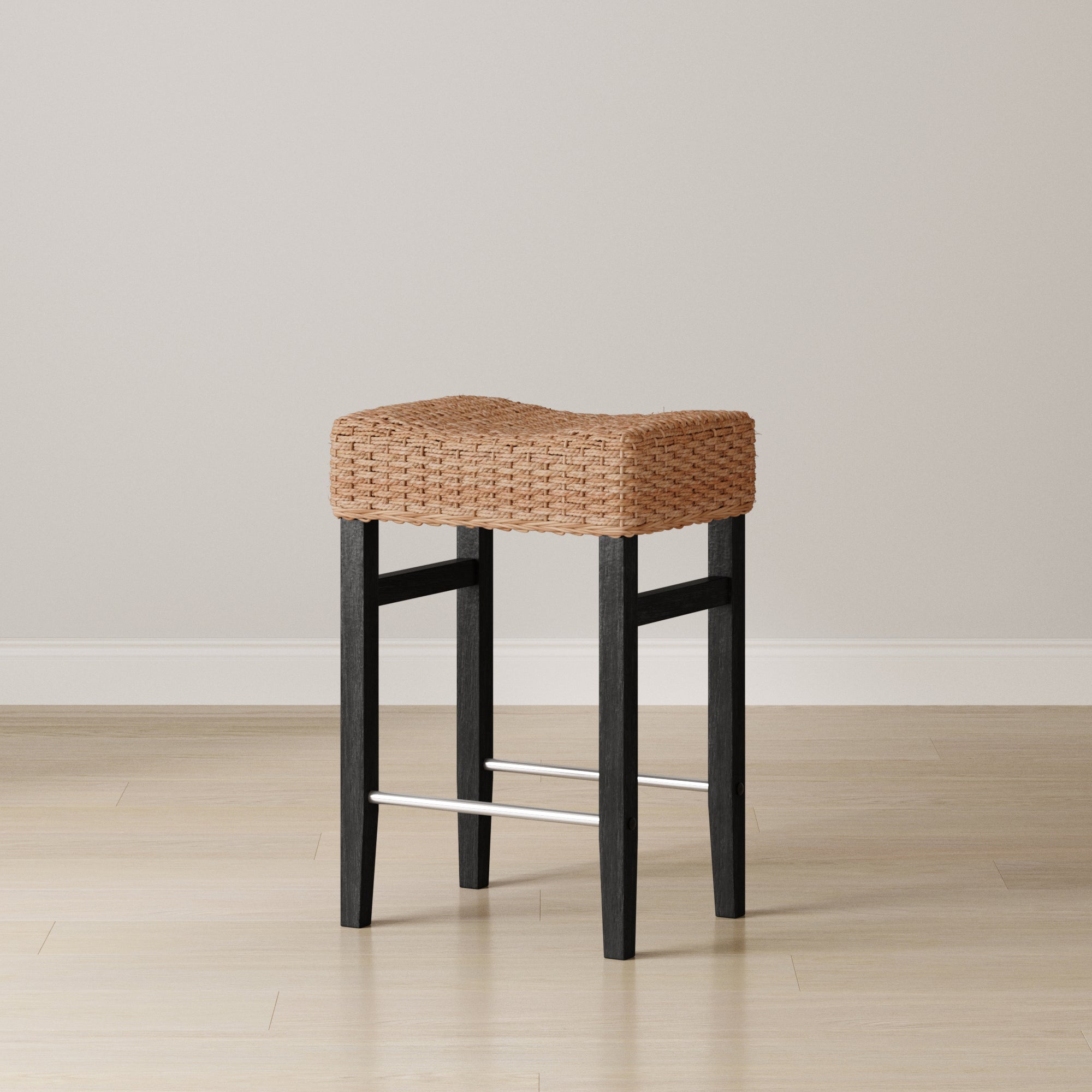 Woven Seagrass Counter Height Bar Stool Black - Nathan James