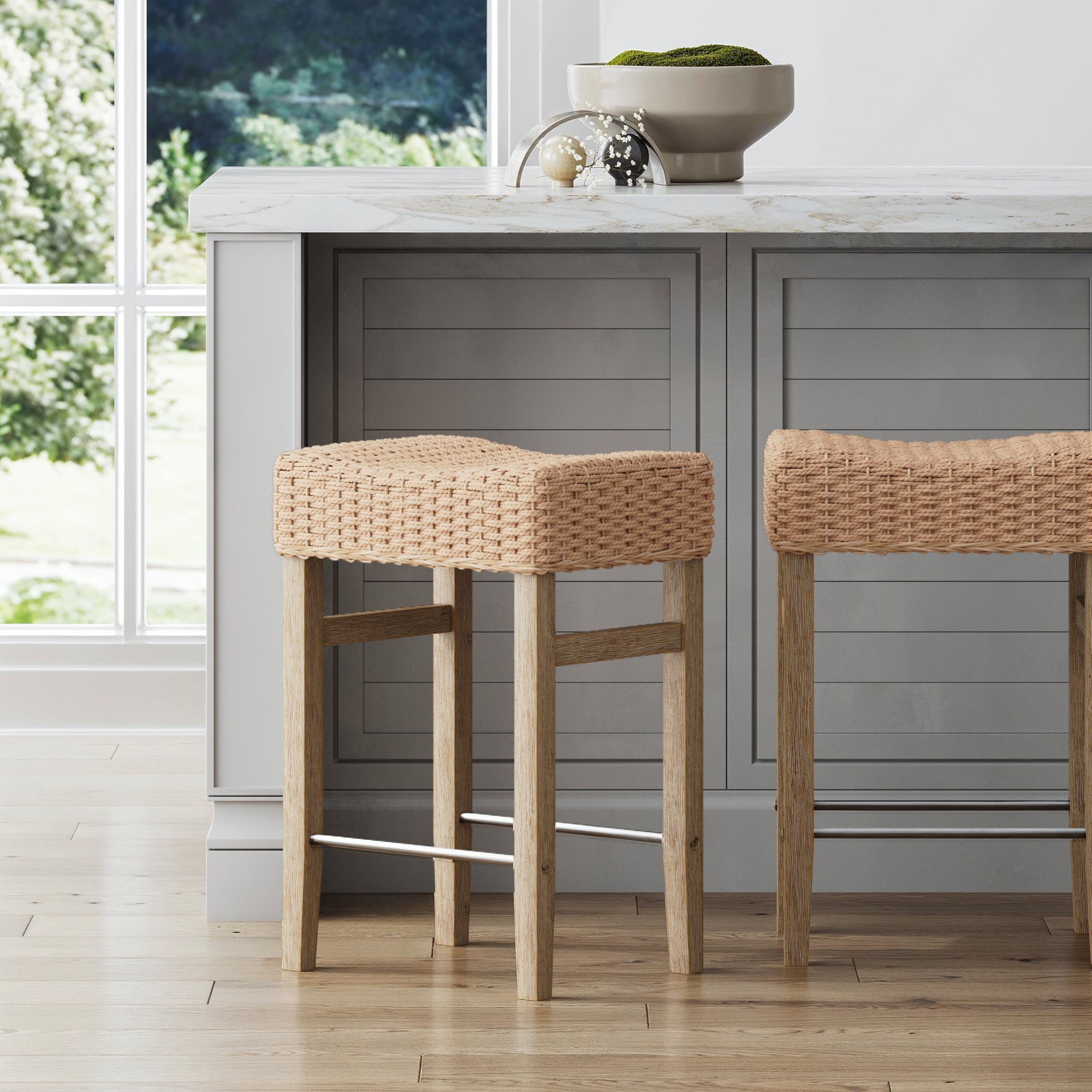Woven Seagrass Counter Height Bar Stool Brown - Nathan James