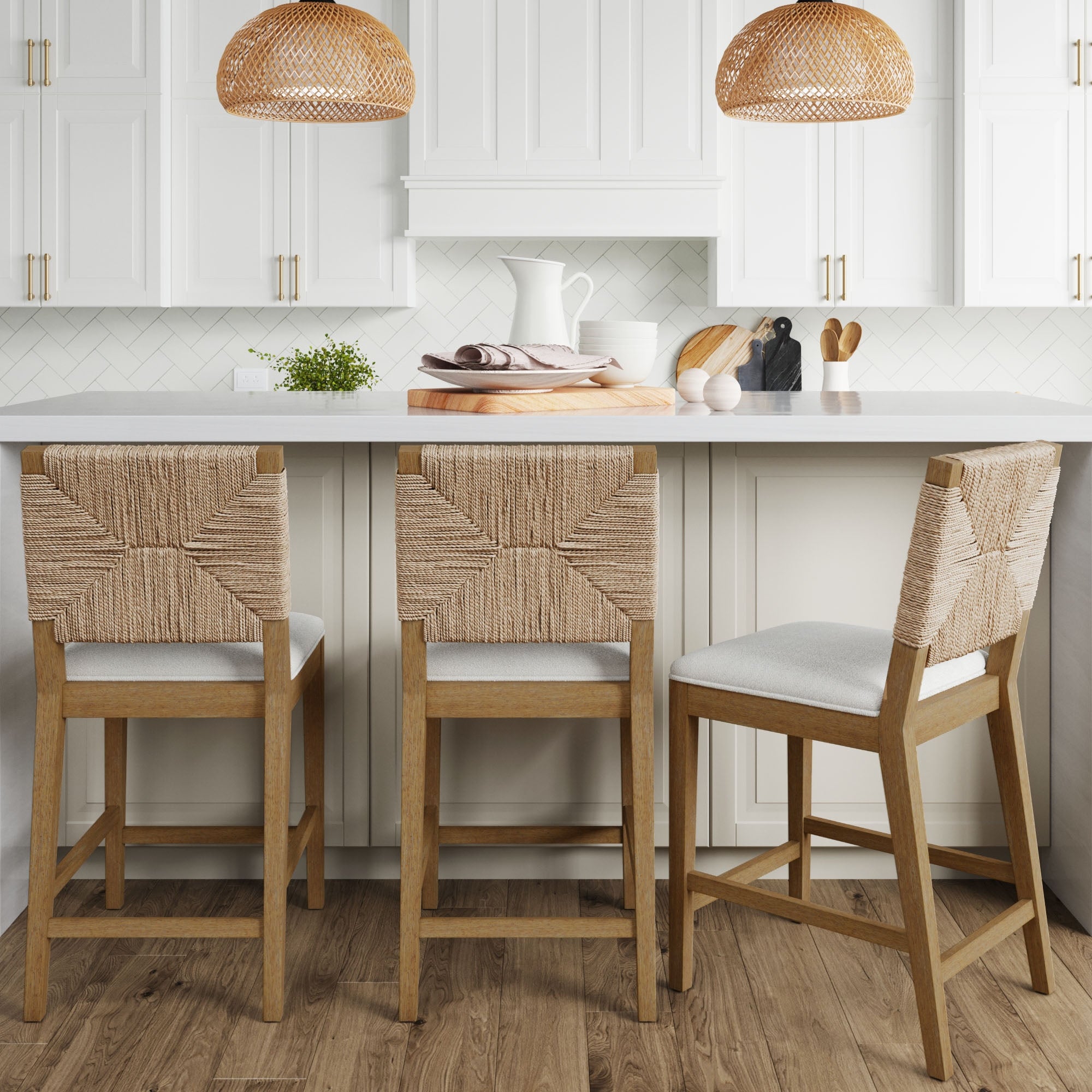 Seagrass Counter Height Bar Stools Light Brown (Set of 3) - Nathan James