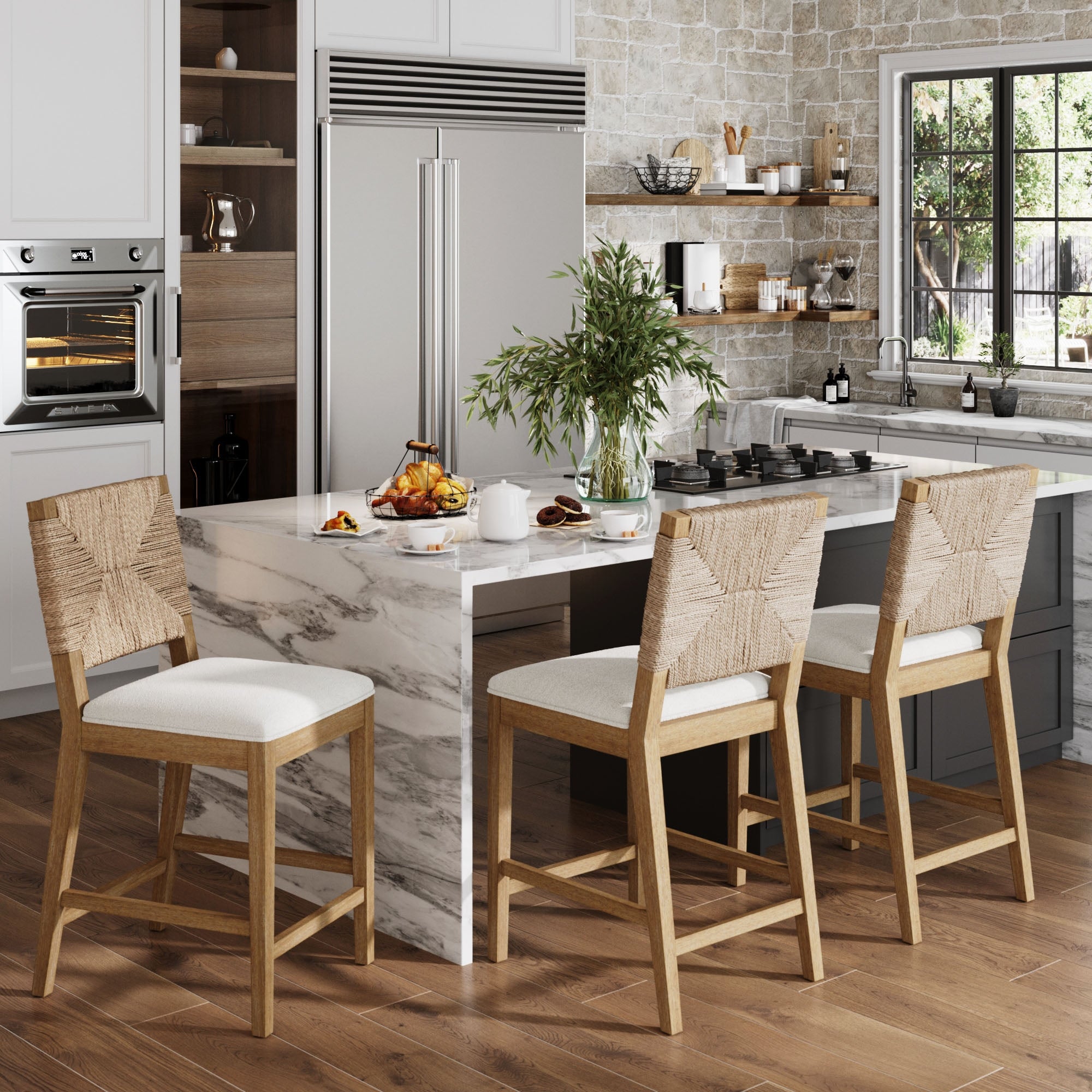 Seagrass Counter Height Bar Stools Light Brown (Set of 3) - Nathan James