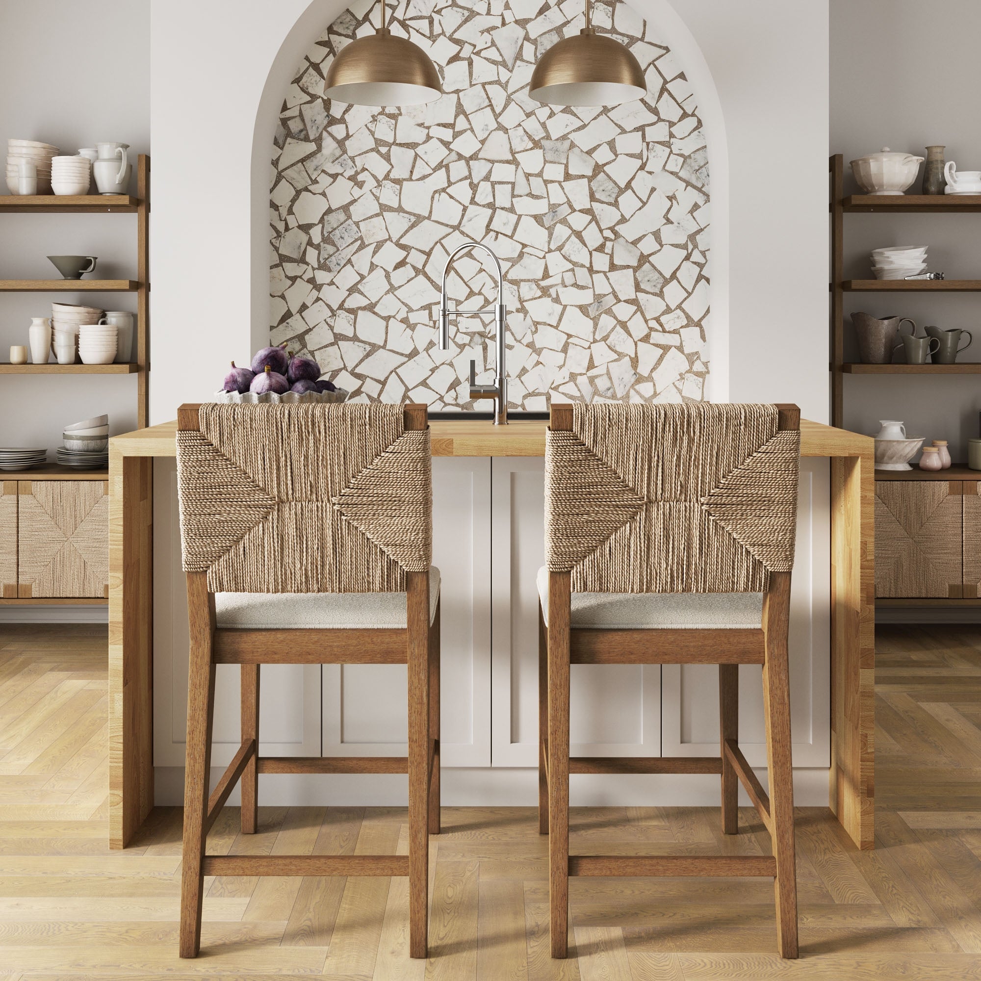 Boucle & Seagrass Counter Height Bar Stool Light Brown - Nathan James