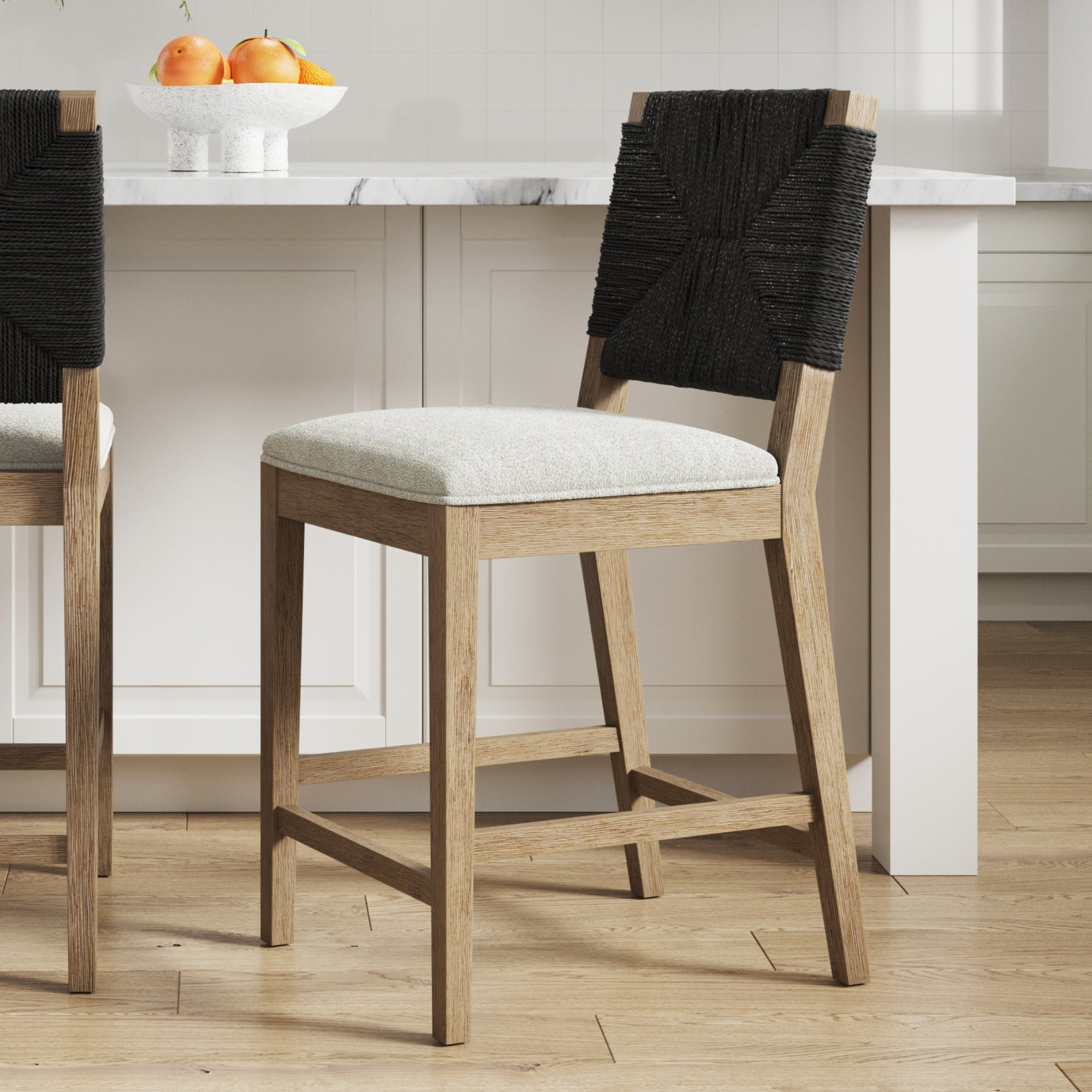 Boucle & Seagrass Boho Counter Height Bar Stool Black - Nathan James