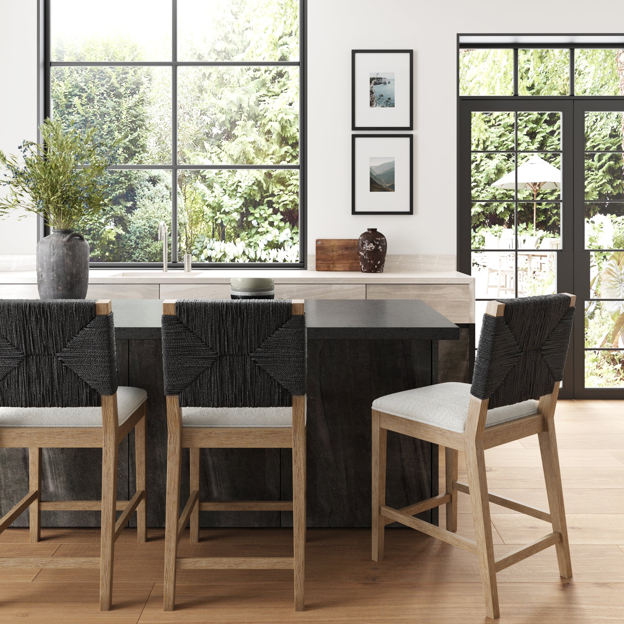 Boucle & Seagrass Boho Counter Height Bar Stool Black - Nathan James
