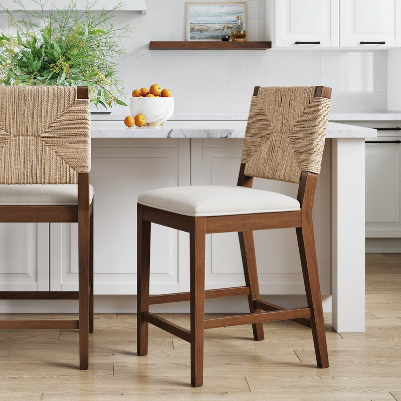 Boucle & Seagrass Counter Height Bar Stool Dark Brown - Nathan James