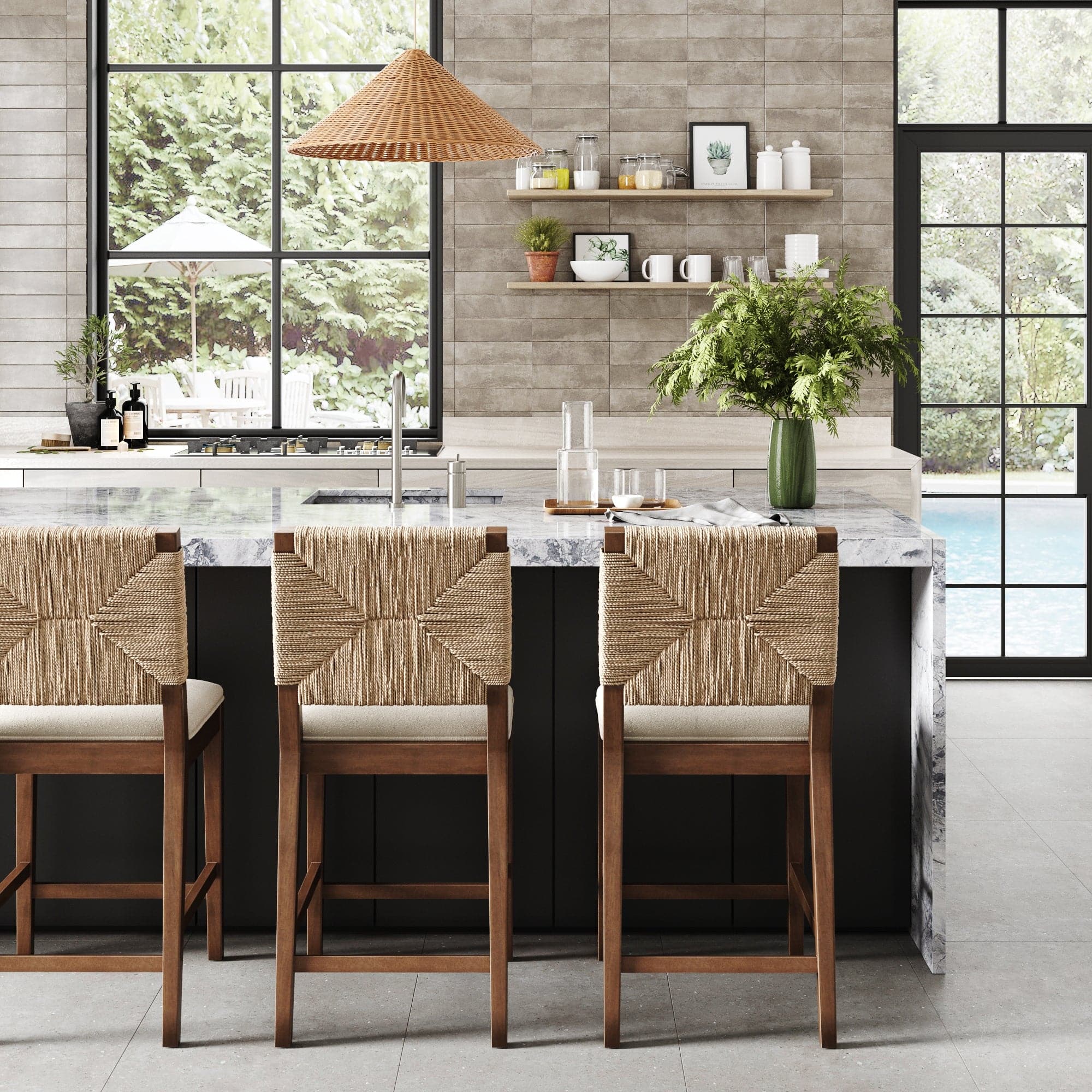 Boucle & Seagrass Counter Height Bar Stool Dark Brown - Nathan James