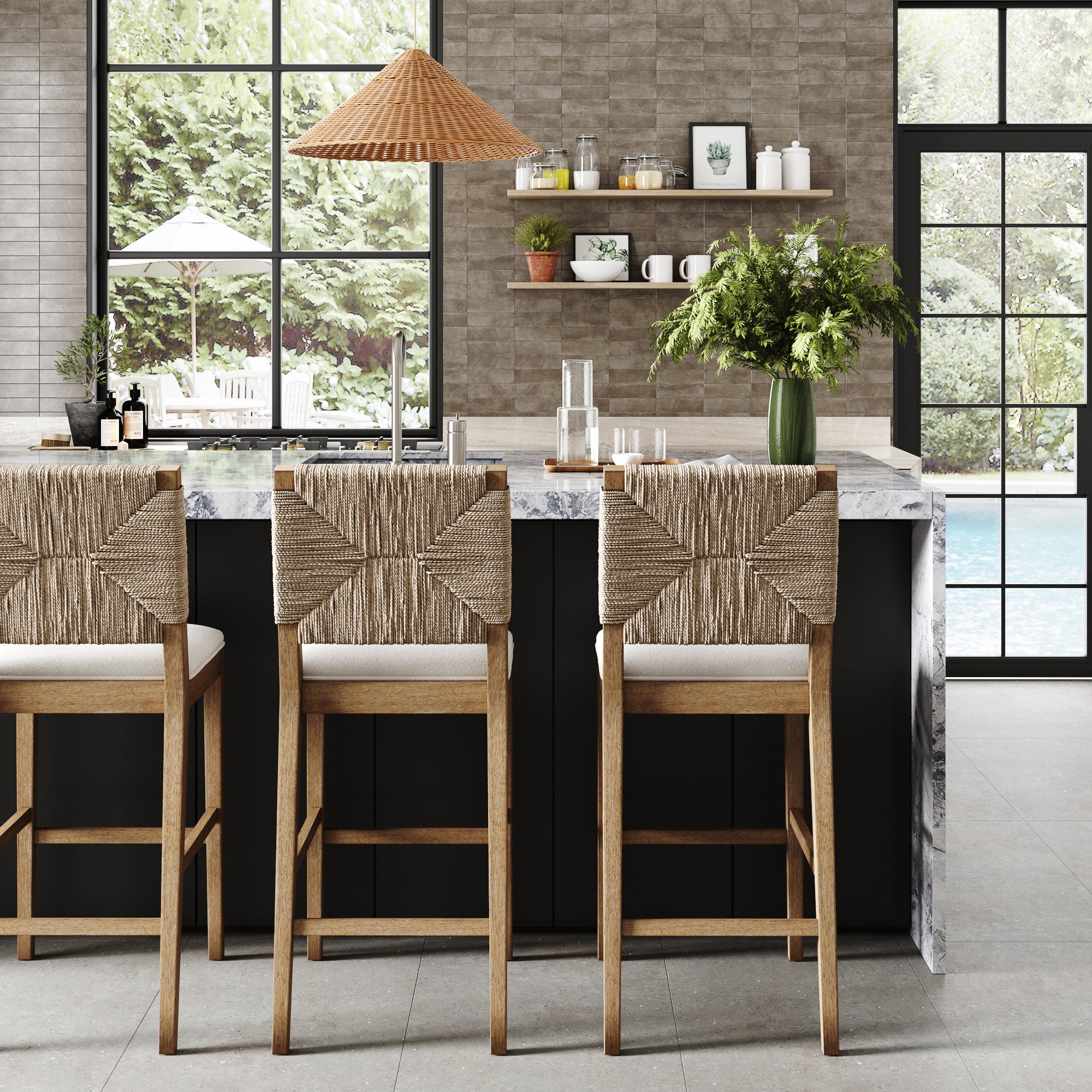 Boucle & Seagrass Bar Stool Light Brown - Nathan James