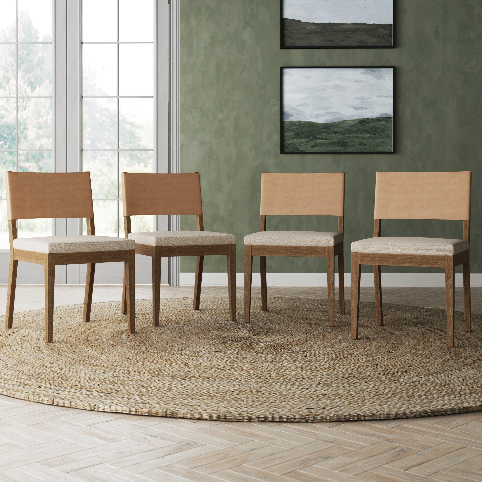 Wood & Faux Leather Dining Chairs Light Brown (Set of 4) - Nathan James