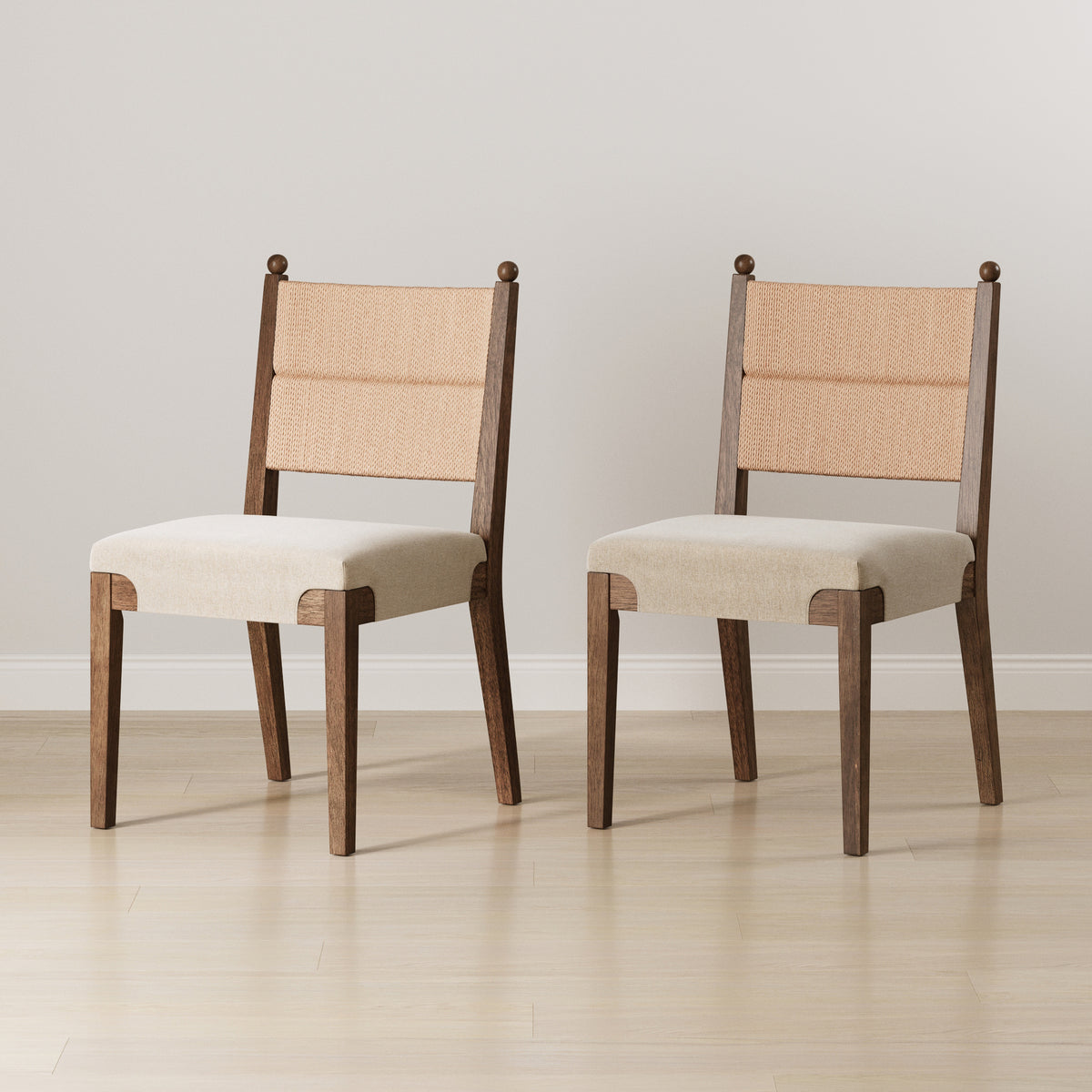 Modern Seagrass Dining Chair Upholstered Flax Dark Brown (Set of 2) - Nathan James
