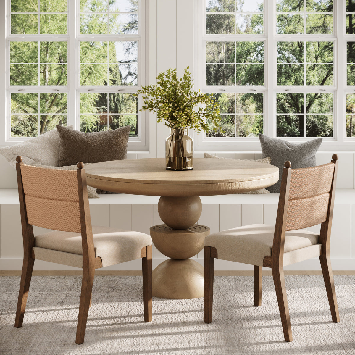 Modern Seagrass Dining Chair Upholstered Flax Dark Brown (Set of 2) - Nathan James