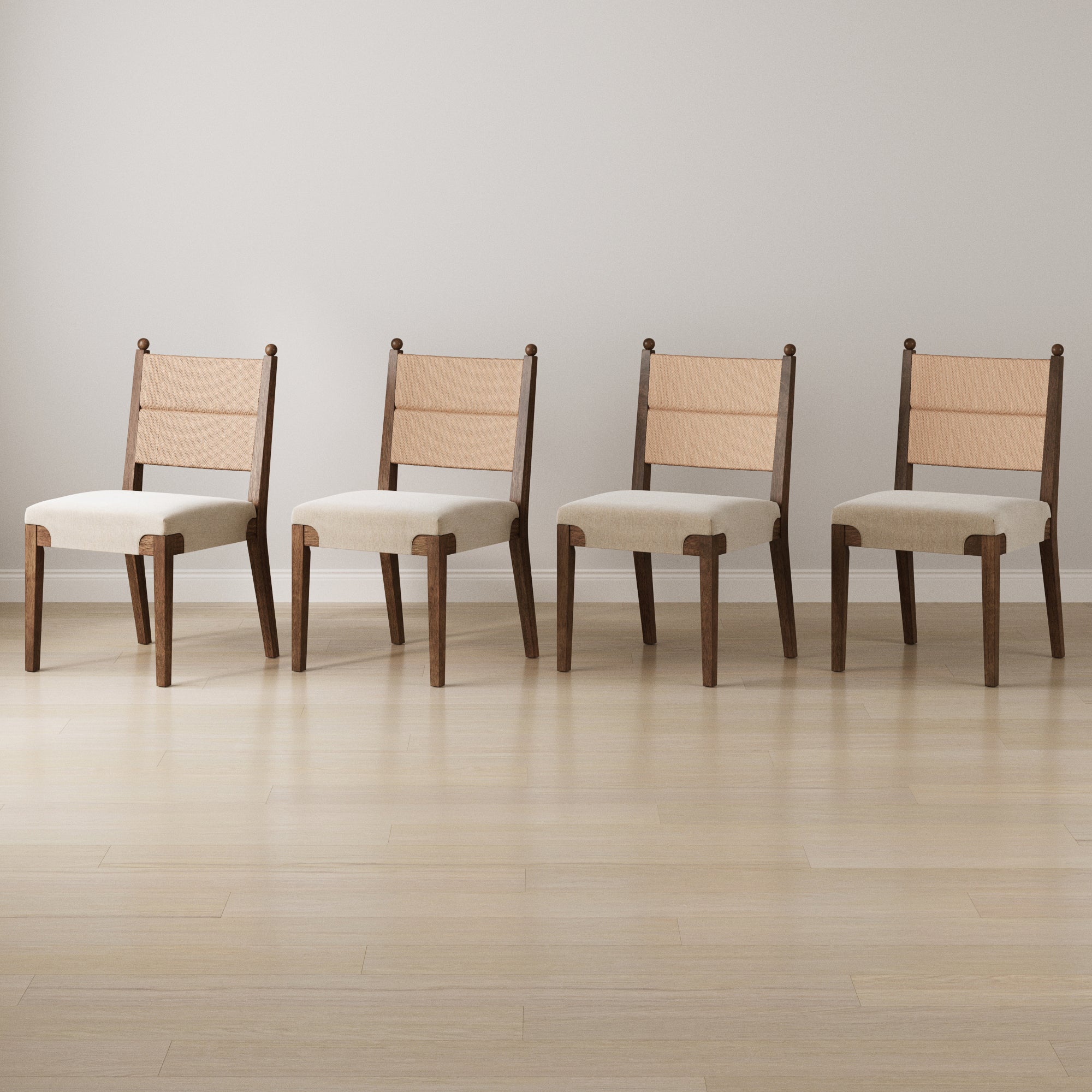Modern Seagrass Dining Chair Upholstered Flax Dark Brown (Set of 4) - Nathan James