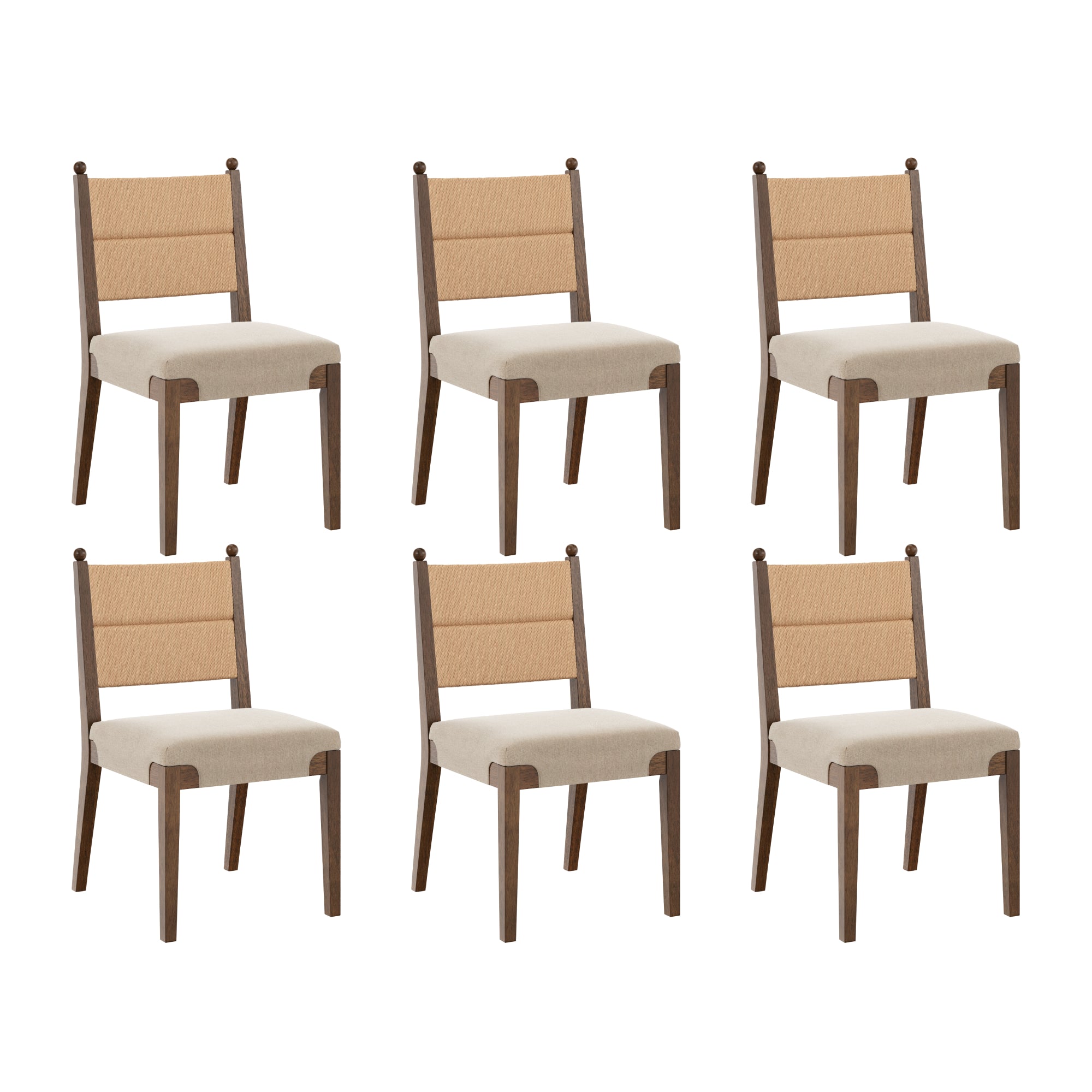 Modern Seagrass Dining Chair Upholstered Flax Dark Brown (Set of 6) - Nathan James