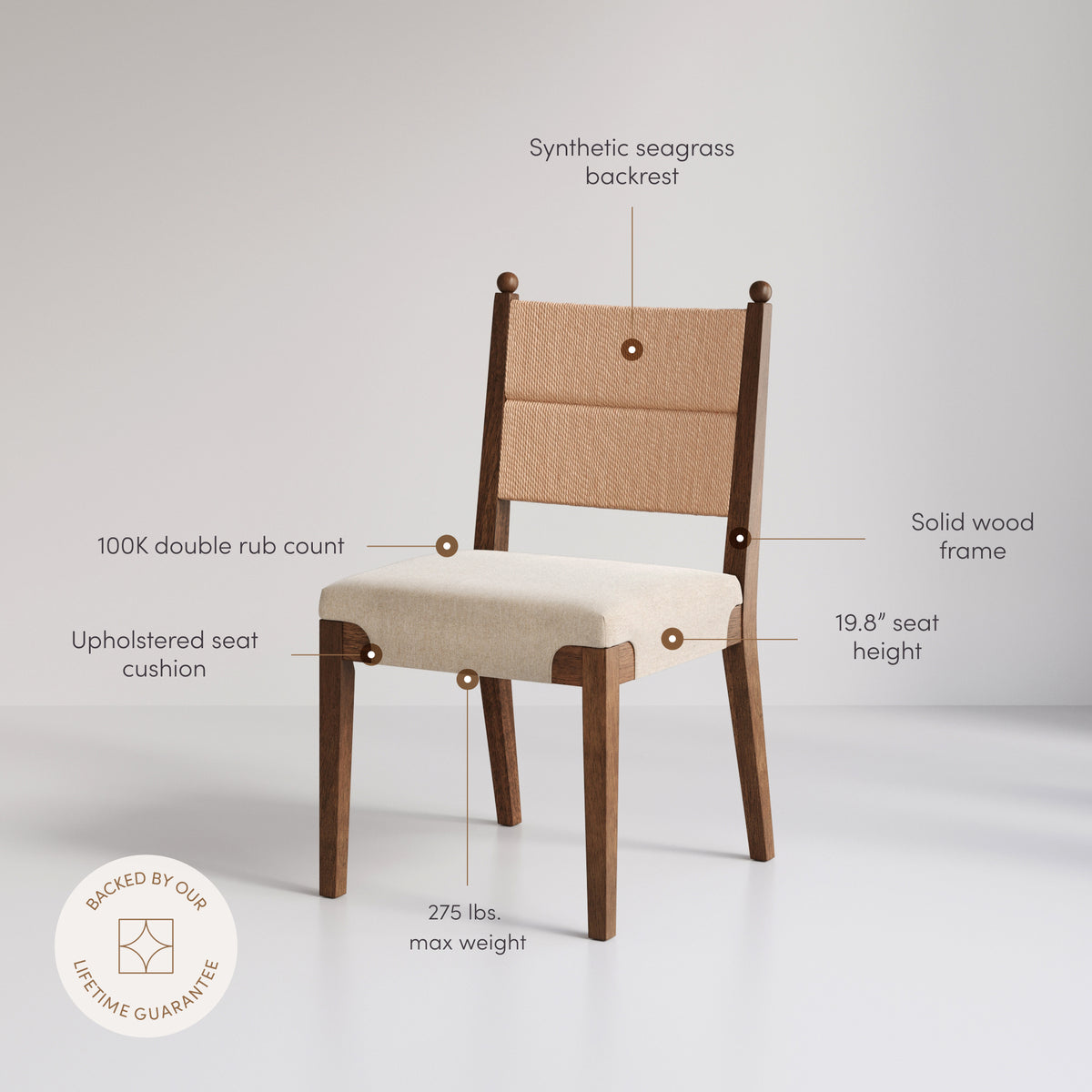 Modern Seagrass Dining Chair Upholstered Flax Dark Brown (Set of 6) - Nathan James