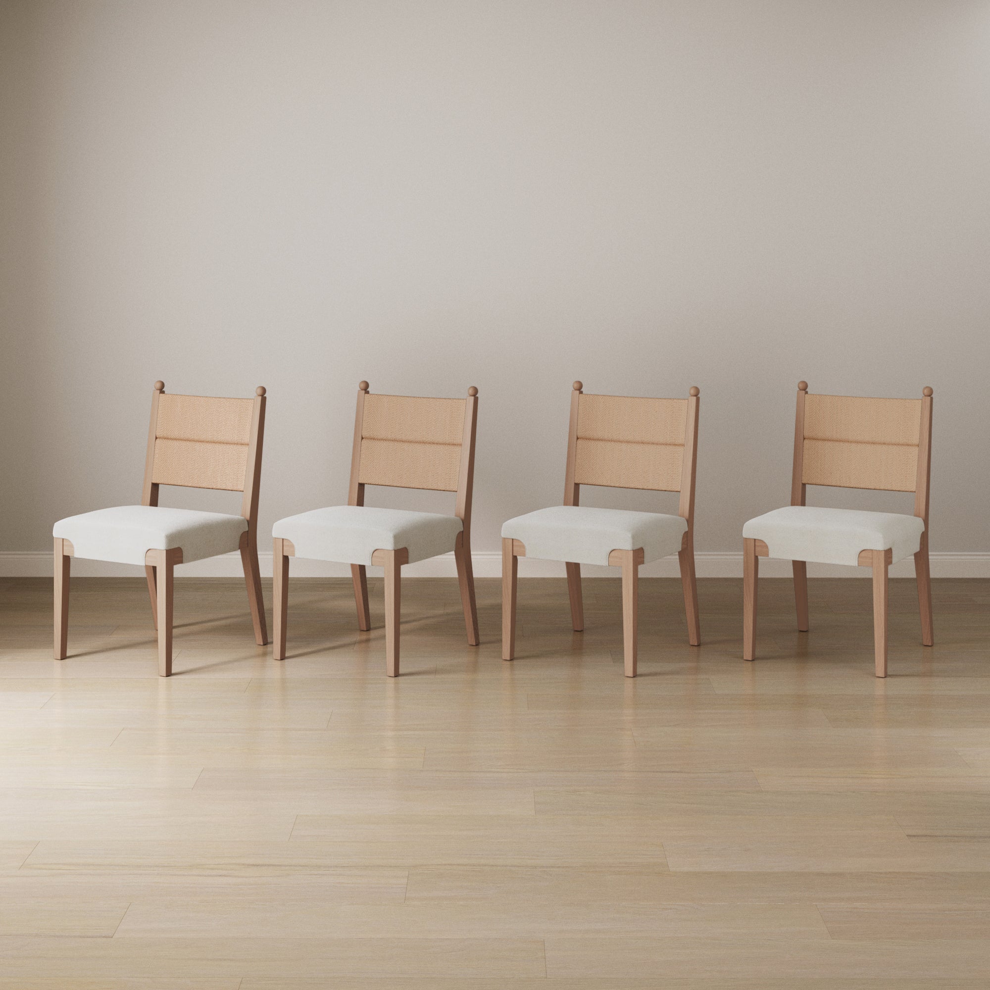 Modern Boucle Seagrass Dining Chair Upholstered Oak (Set of 4) - Nathan James