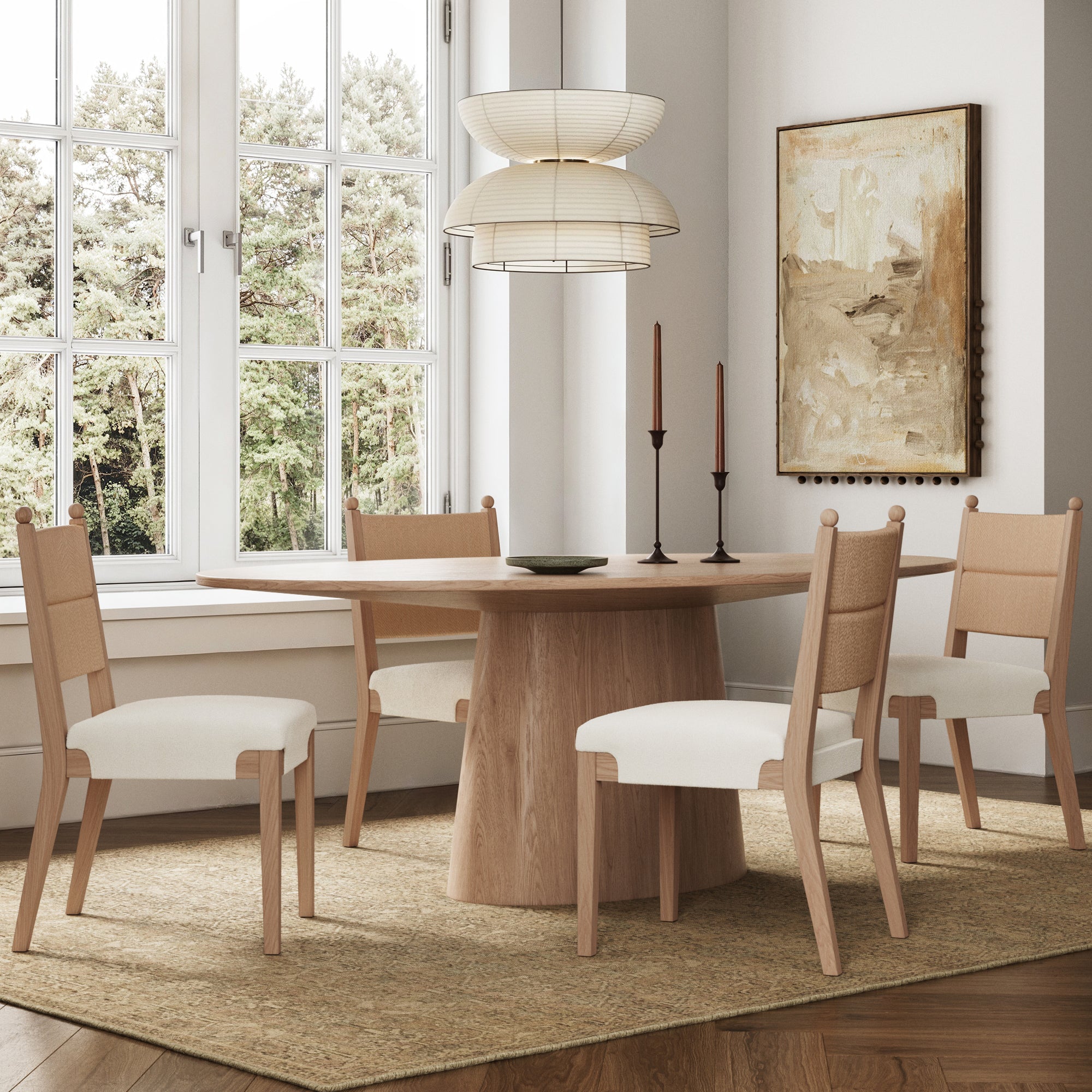 Modern Boucle Seagrass Dining Chair Upholstered Oak (Set of 4) - Nathan James