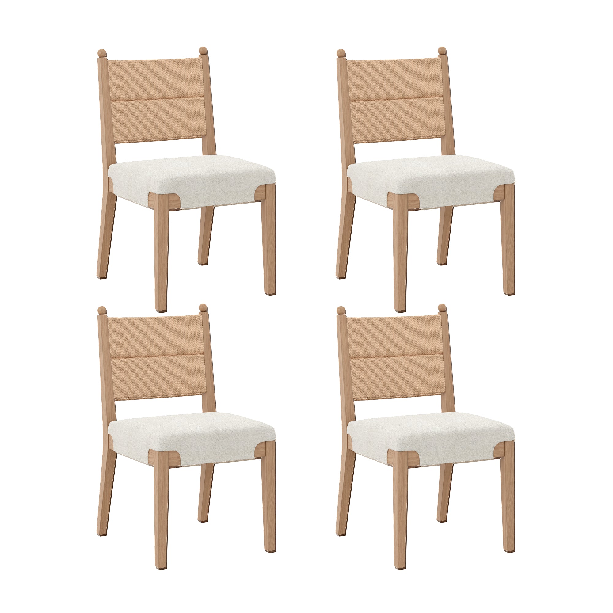 Modern Boucle Seagrass Dining Chair Upholstered Oak (Set of 4) - Nathan James