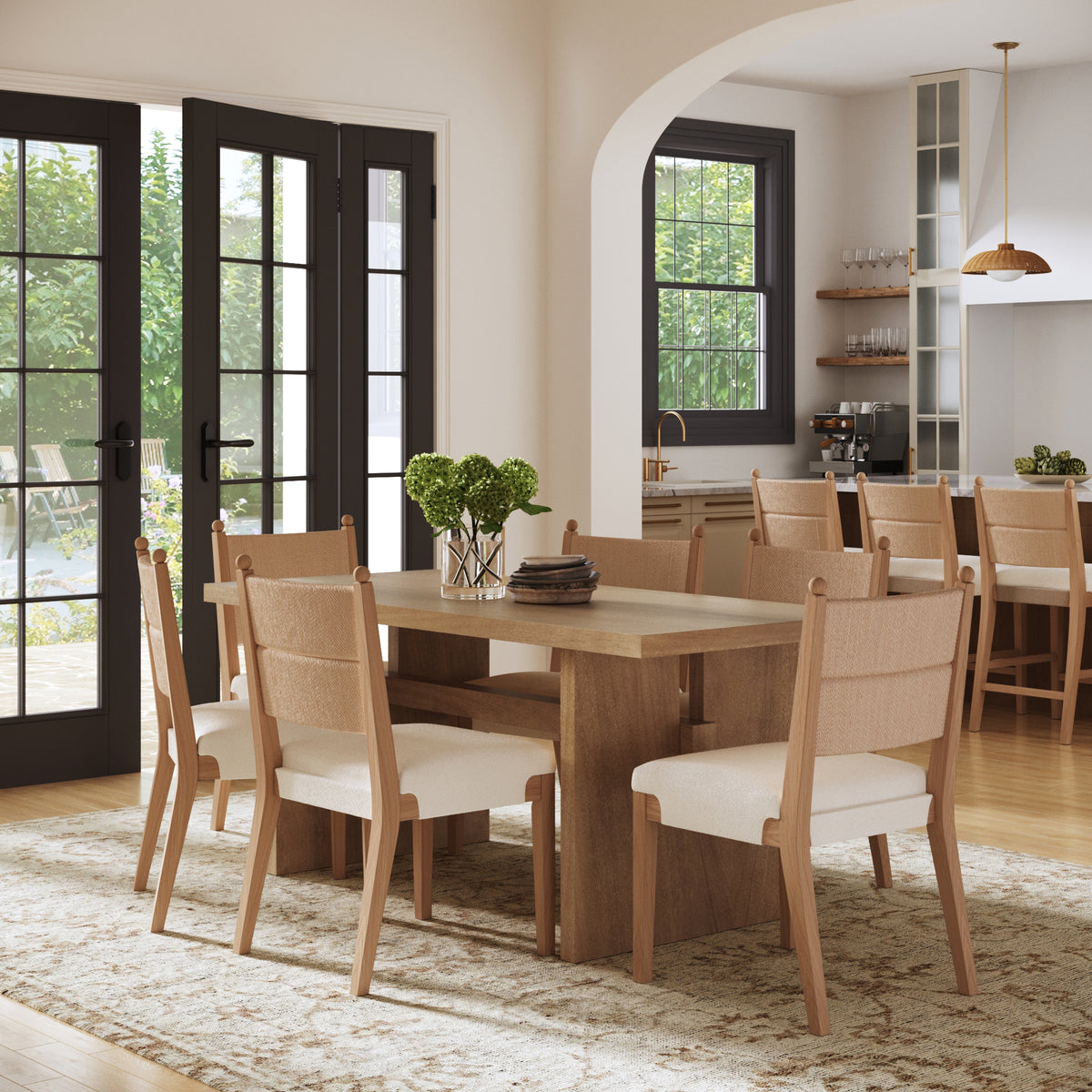 Modern Boucle Seagrass Dining Chair Upholstered Oak (Set of 6) - Nathan James