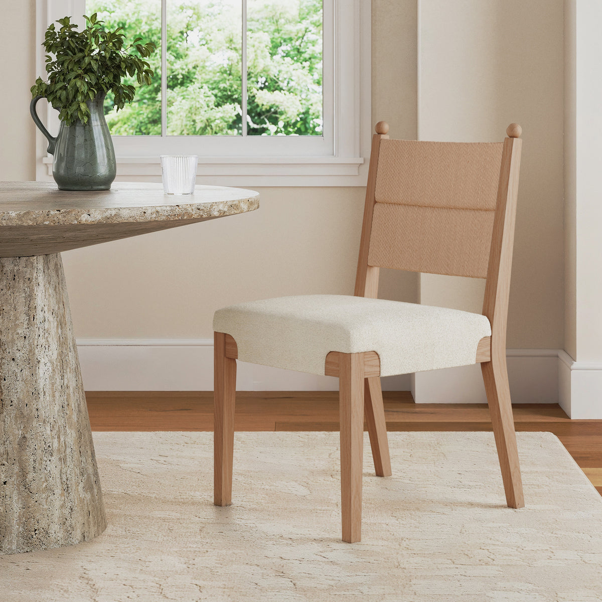Modern Boucle Seagrass Dining Chair Upholstered Oak - Nathan James